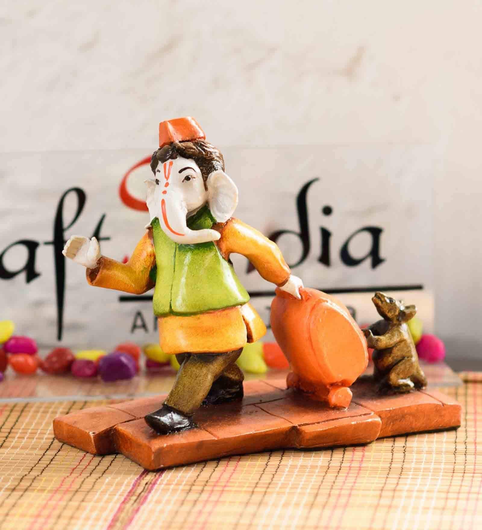 Lord Ganesha Orange Polyresin Idol