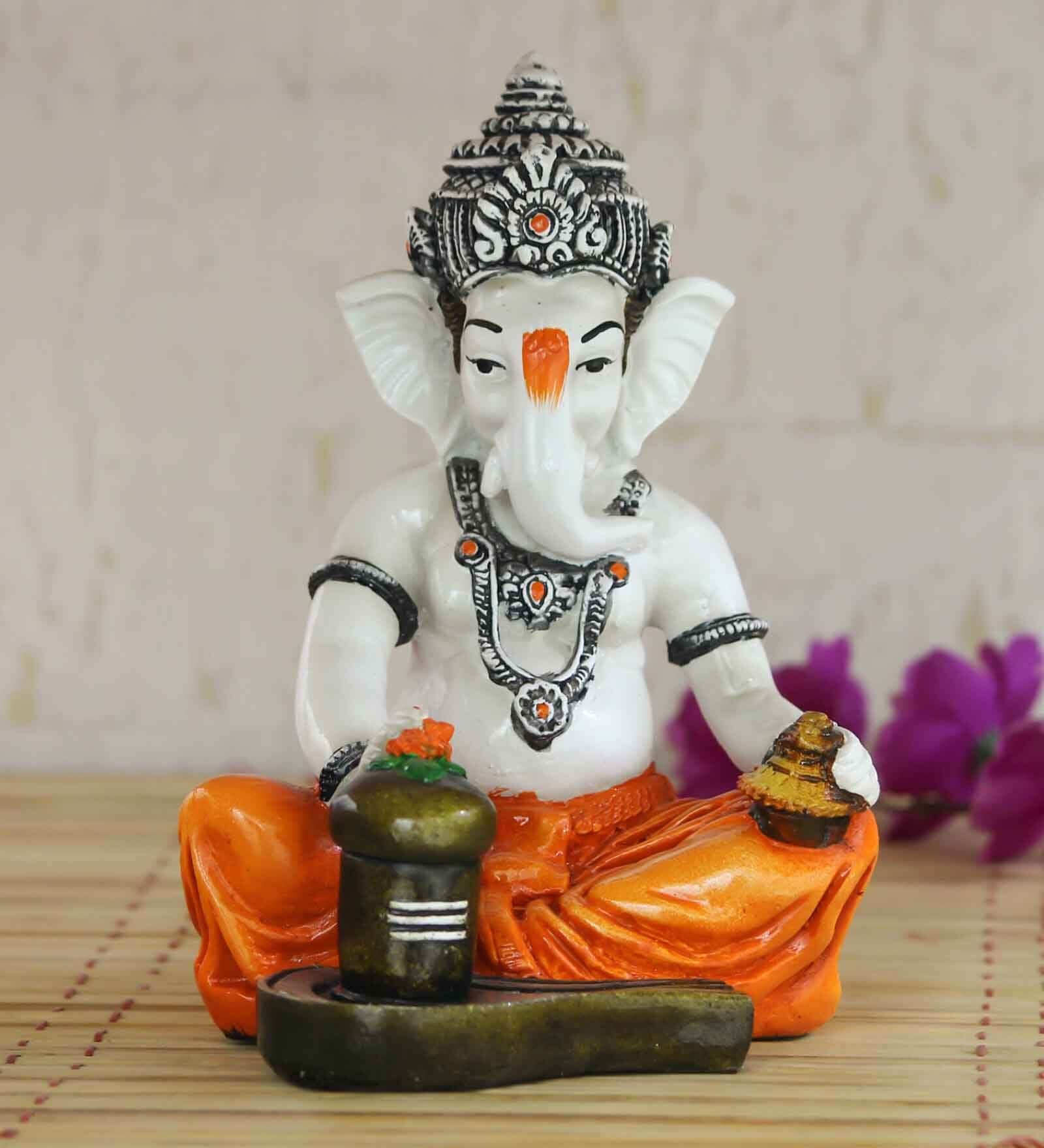 Lord Ganesha Orange Polyresin Idol