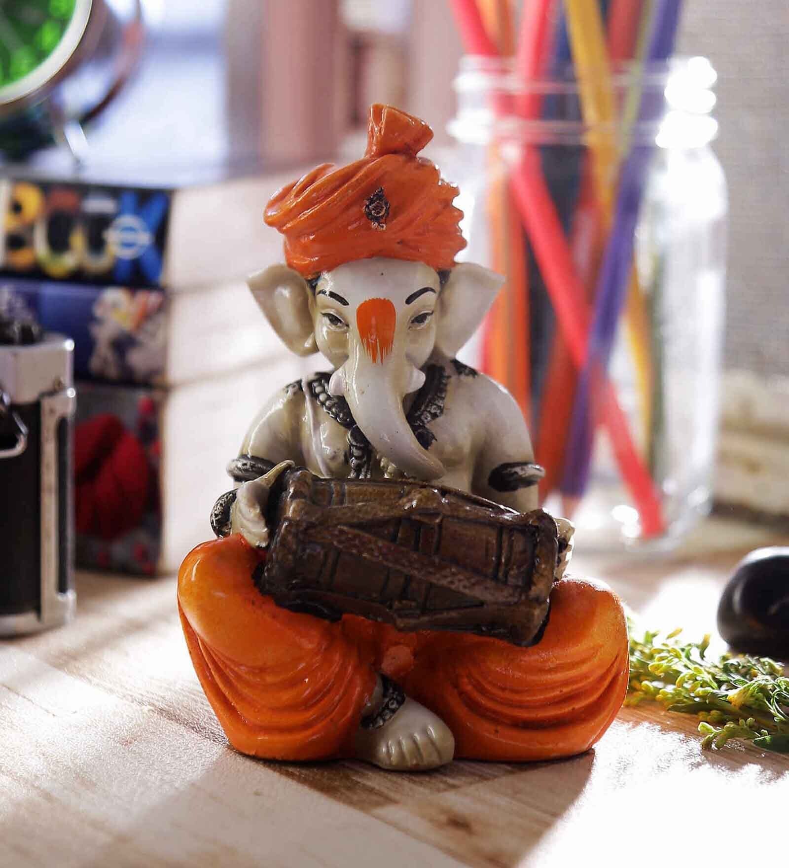 Lord Ganesha Orange Polyresin Idol