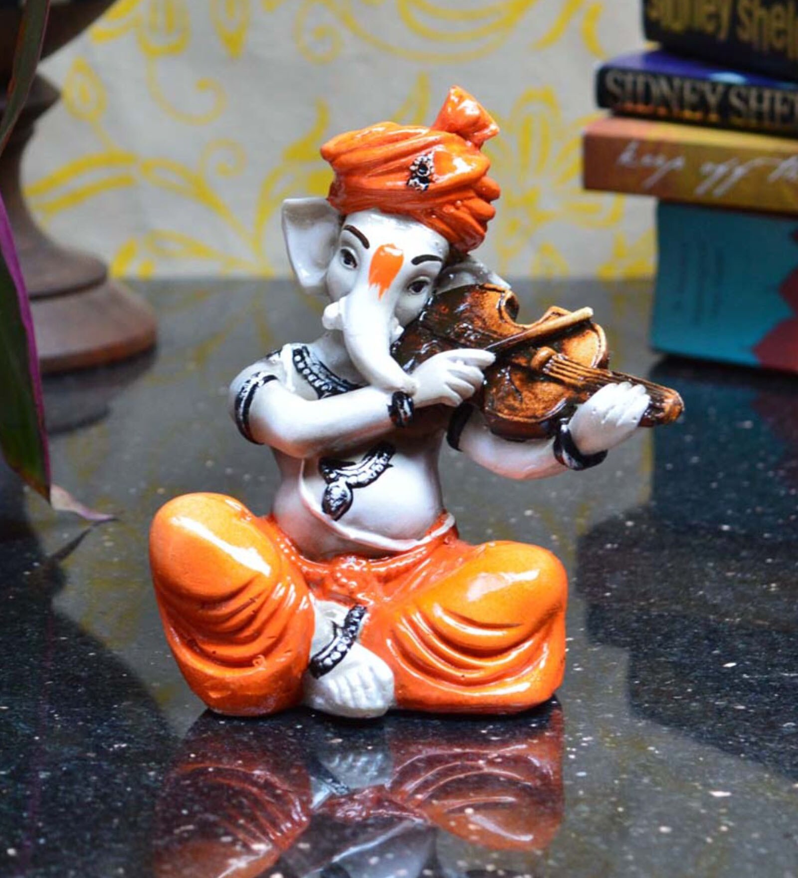 Lord Ganesha Orange Polyresin Idol