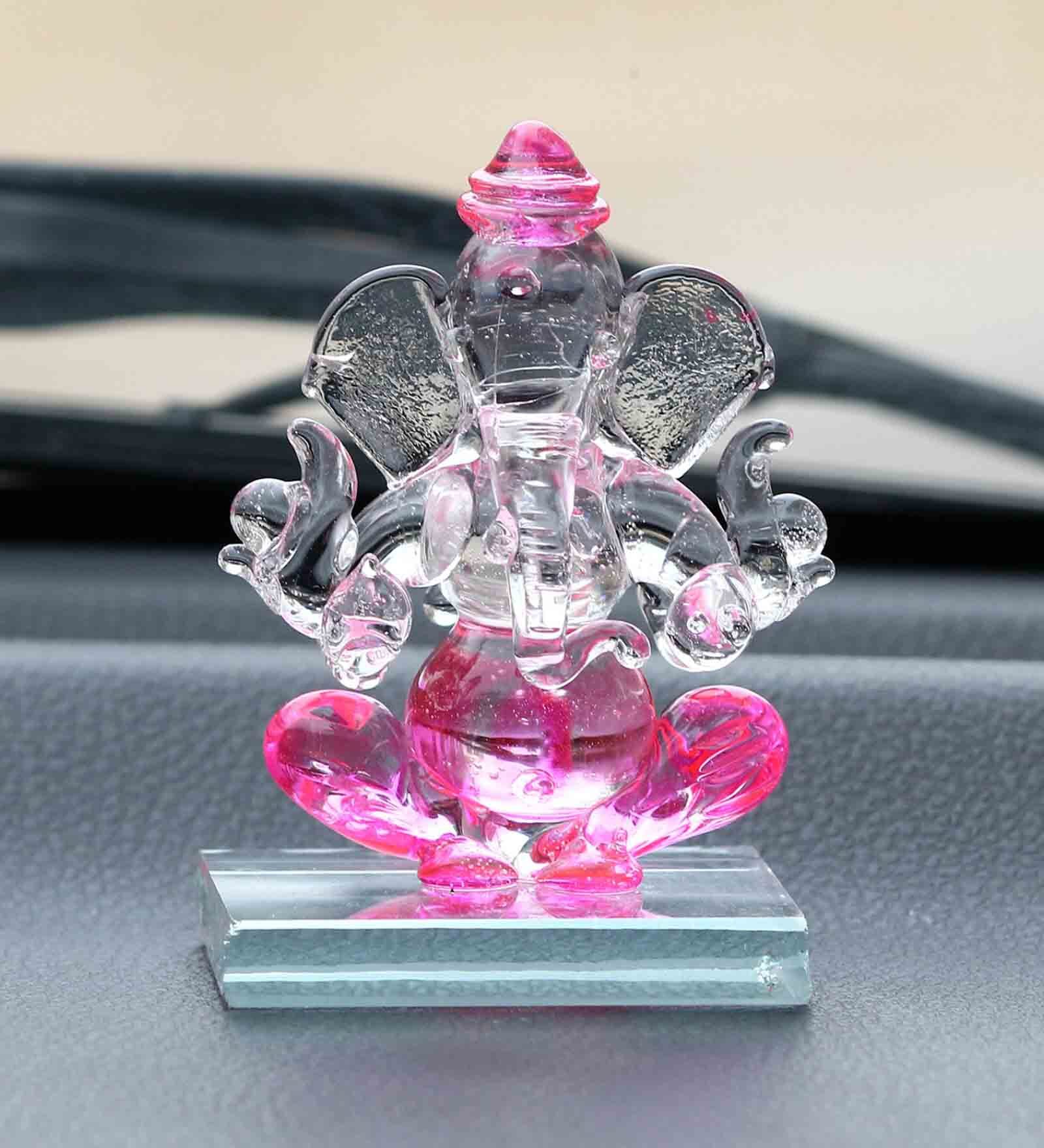 Lord Ganesha Pink Crystal Idol