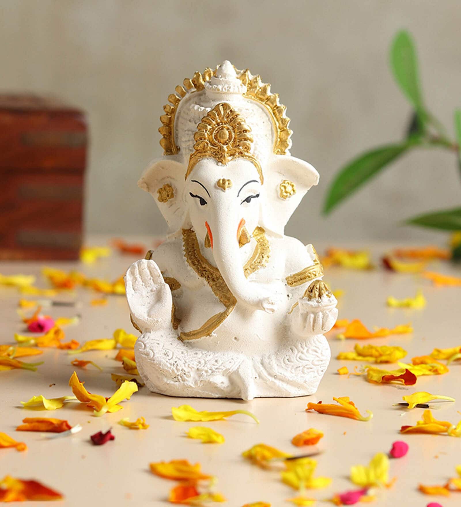 White Lord Ganesha Polyresin idol