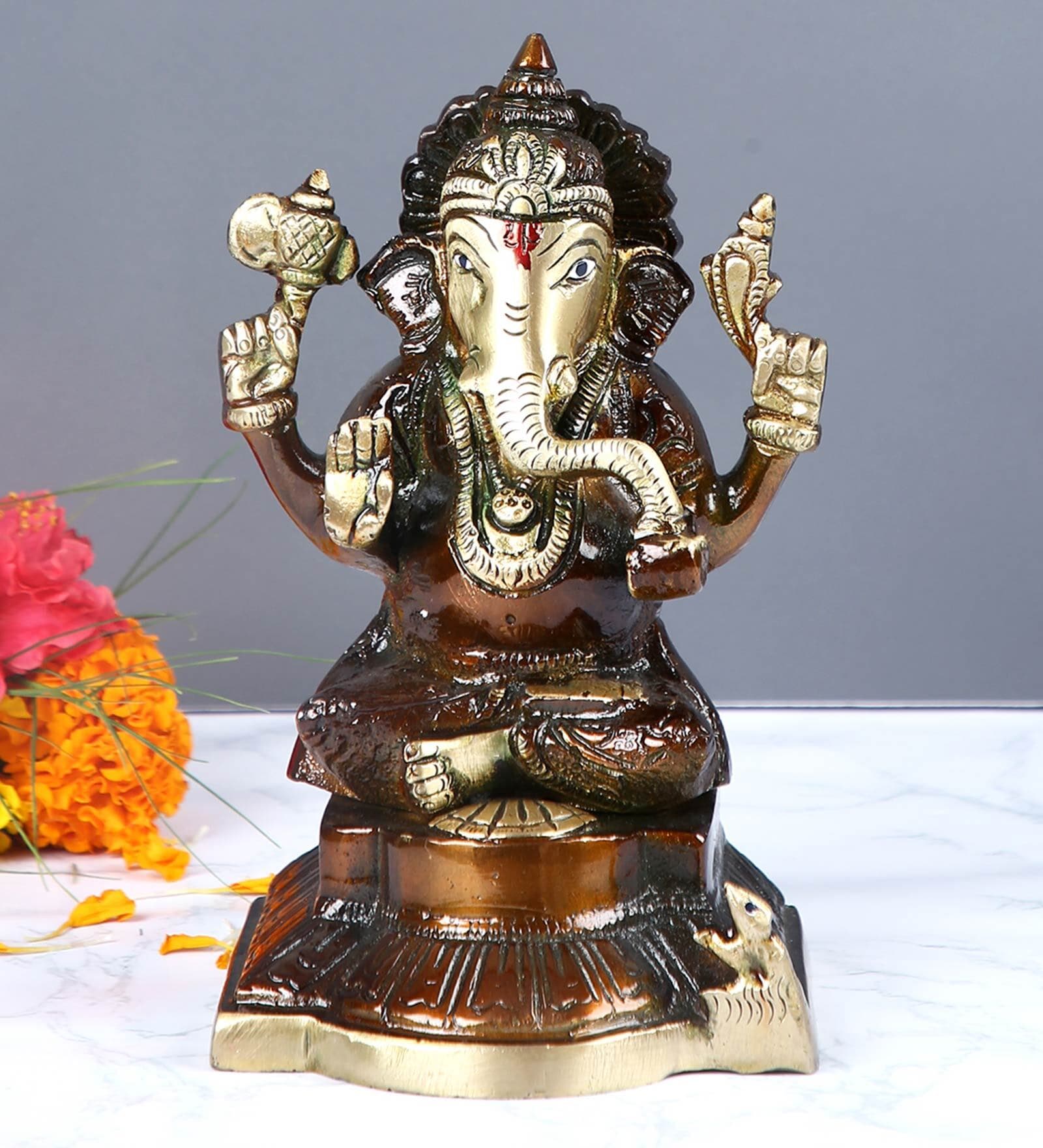 Lord Ganesha Rustic Brass Statue