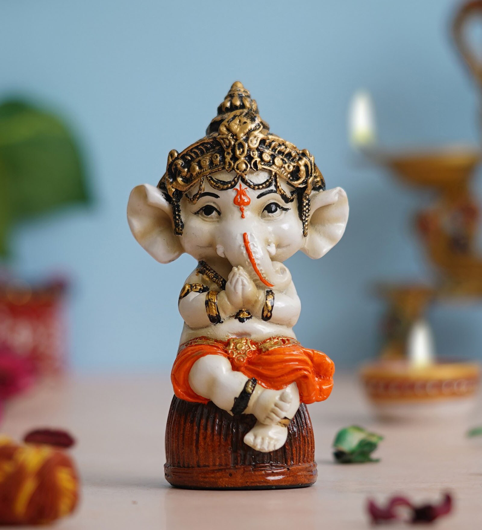 Lord Ganesha White Polyresin Idol