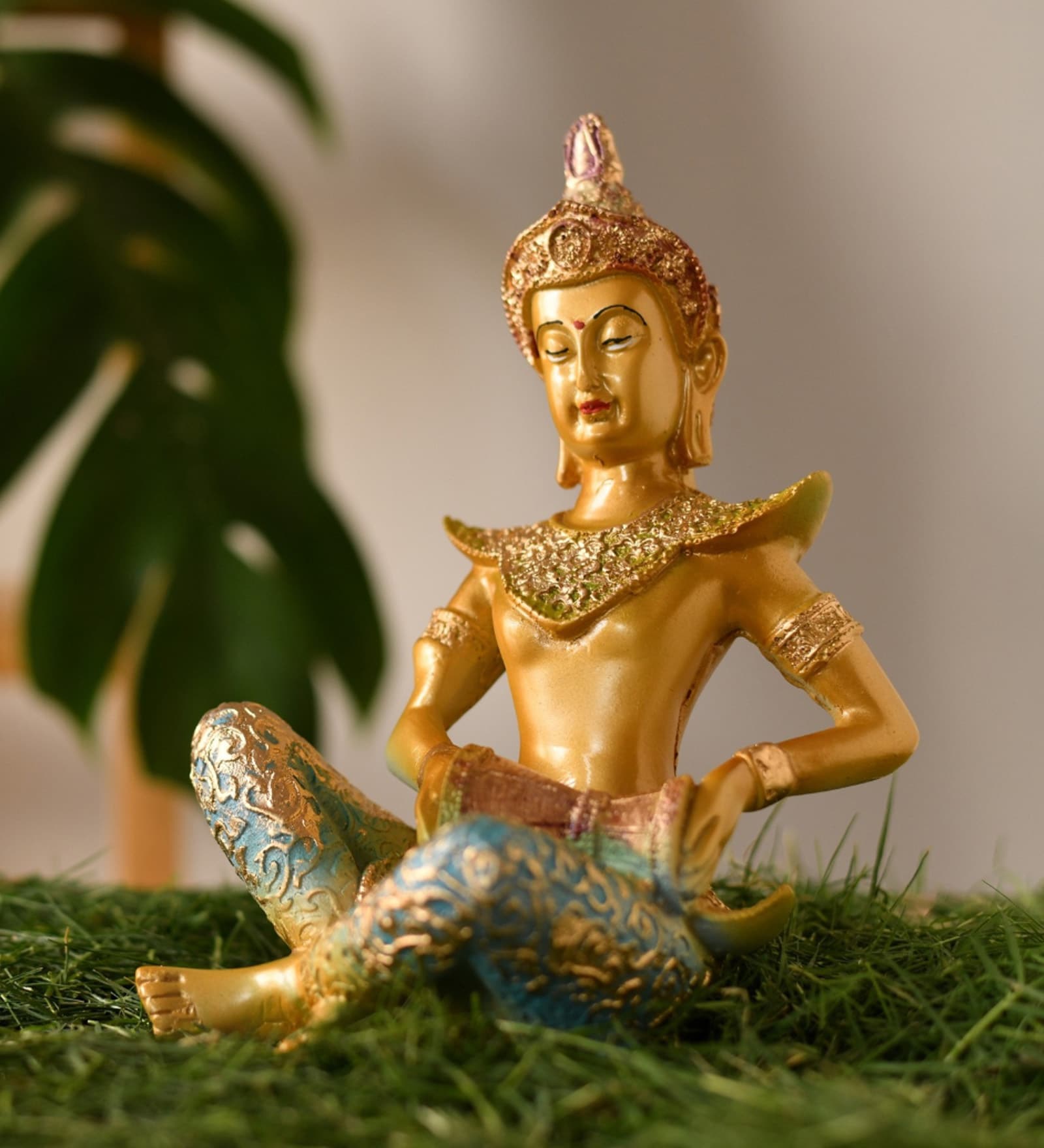 Lord Gautam Buddha Playing Dholak Polyresin Religious Idol 