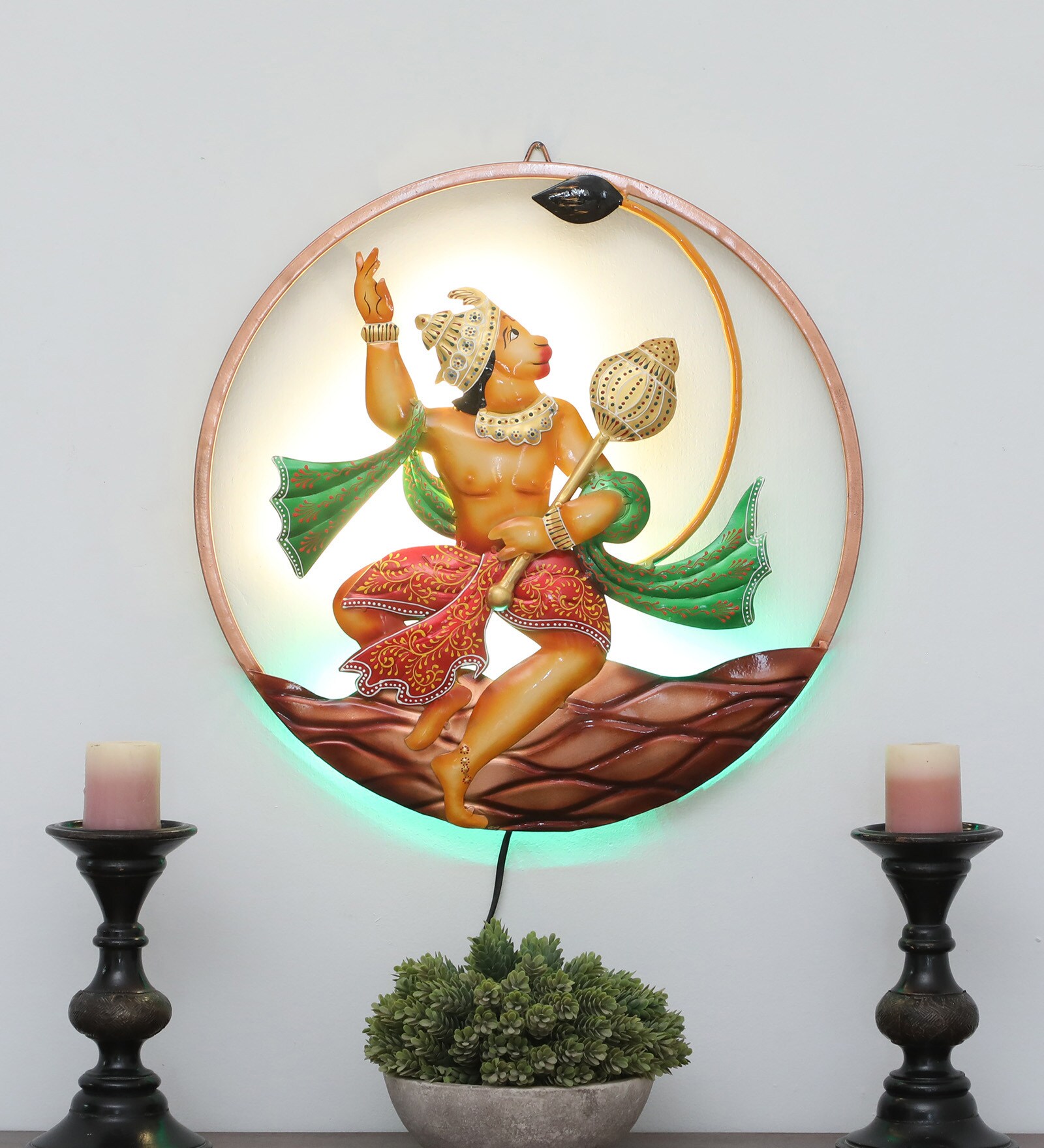 Lord Hanuman 3D Multicolour Iron  Wall Art With Led