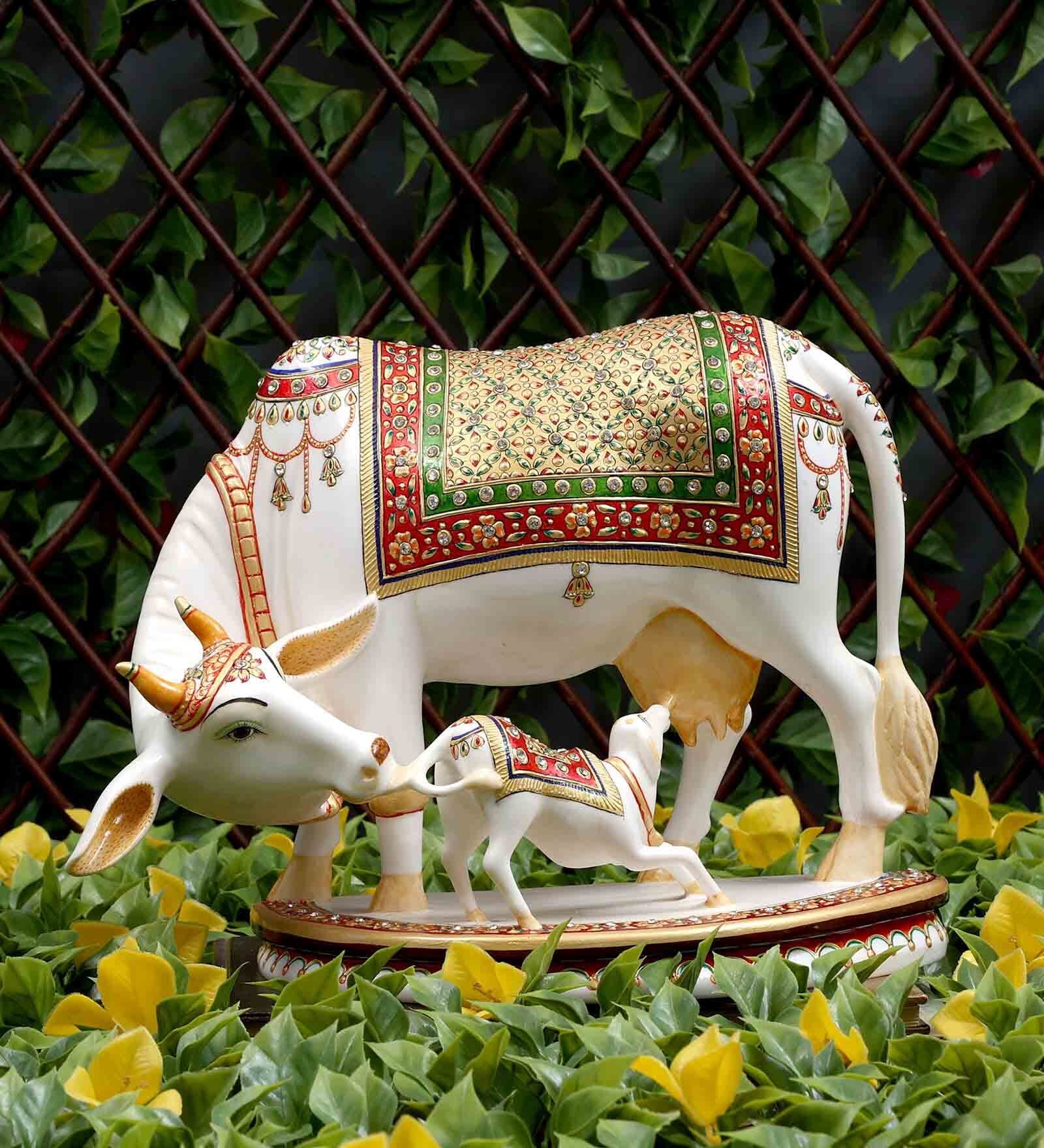 Lord Kamdhenu Marble White Religious Idol