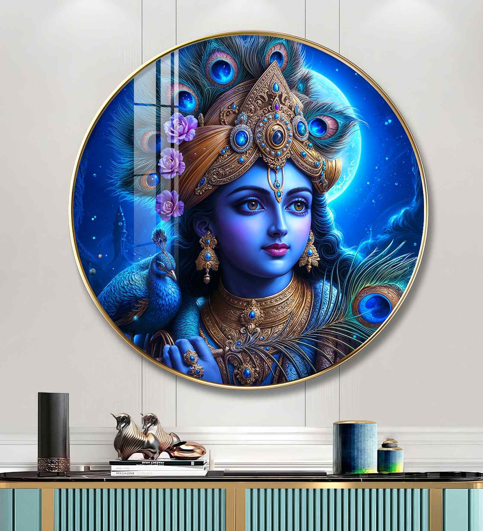 Lord Krishna Bliss Acrylic Round Wall Art