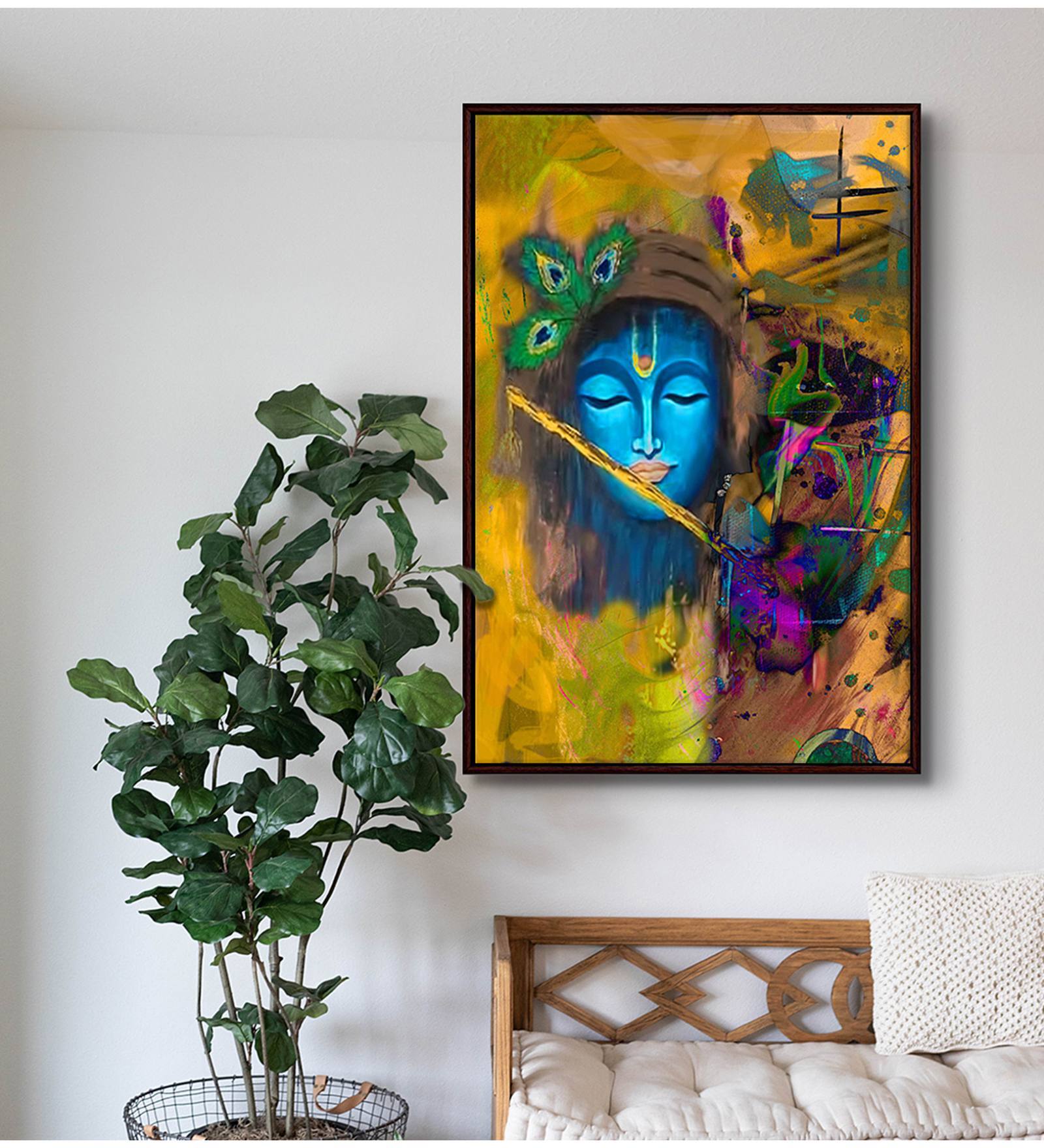 Lord Krishna Face Art Canvas Print