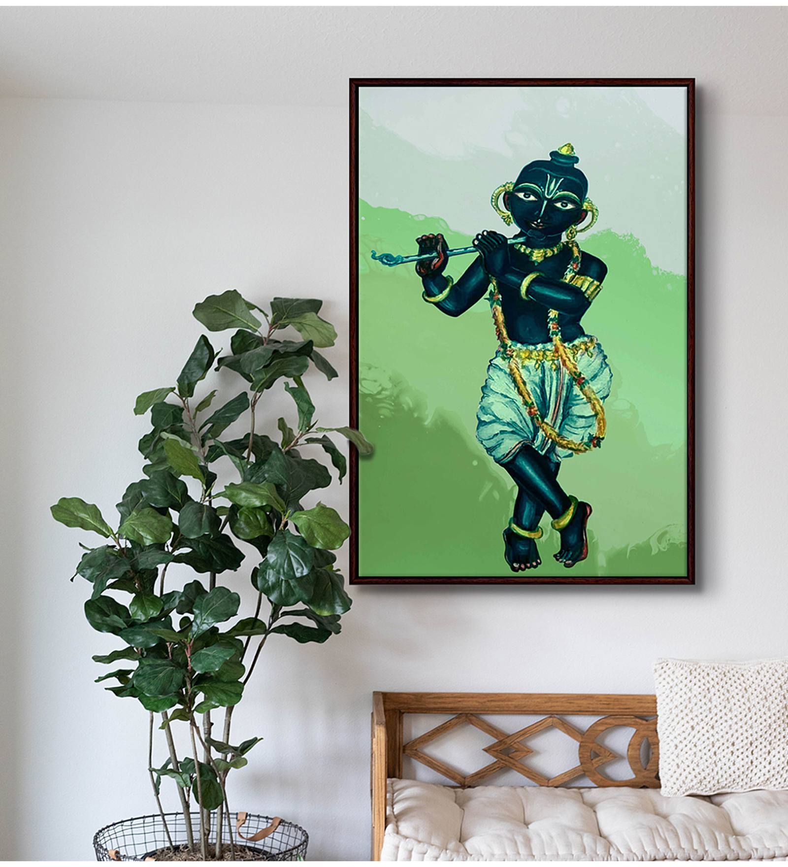 Lord Krishna Playing Flute Art Canvas Print
