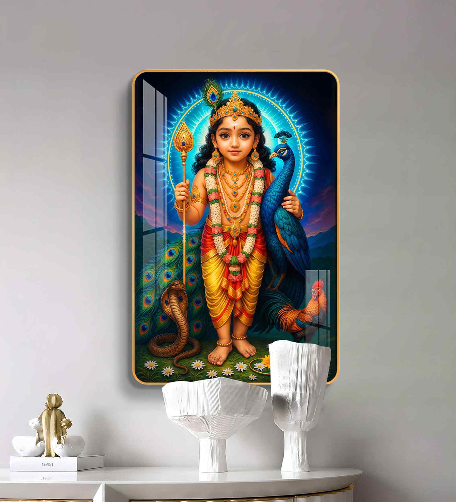 Lord Murugan With Peacock MDF Wood Acrylic Wall Art