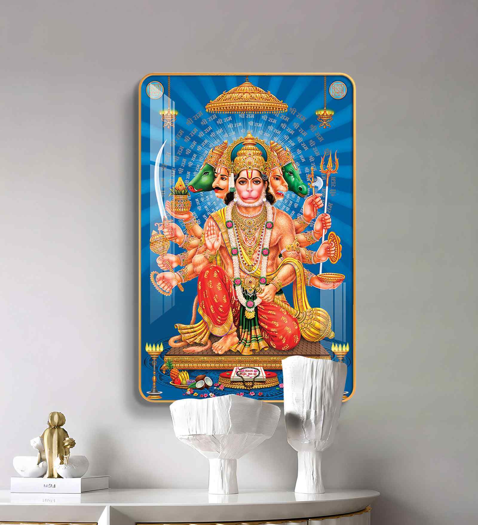 Lord Panchmukhi Hanuman MDF Wood Acrylic Wall Art