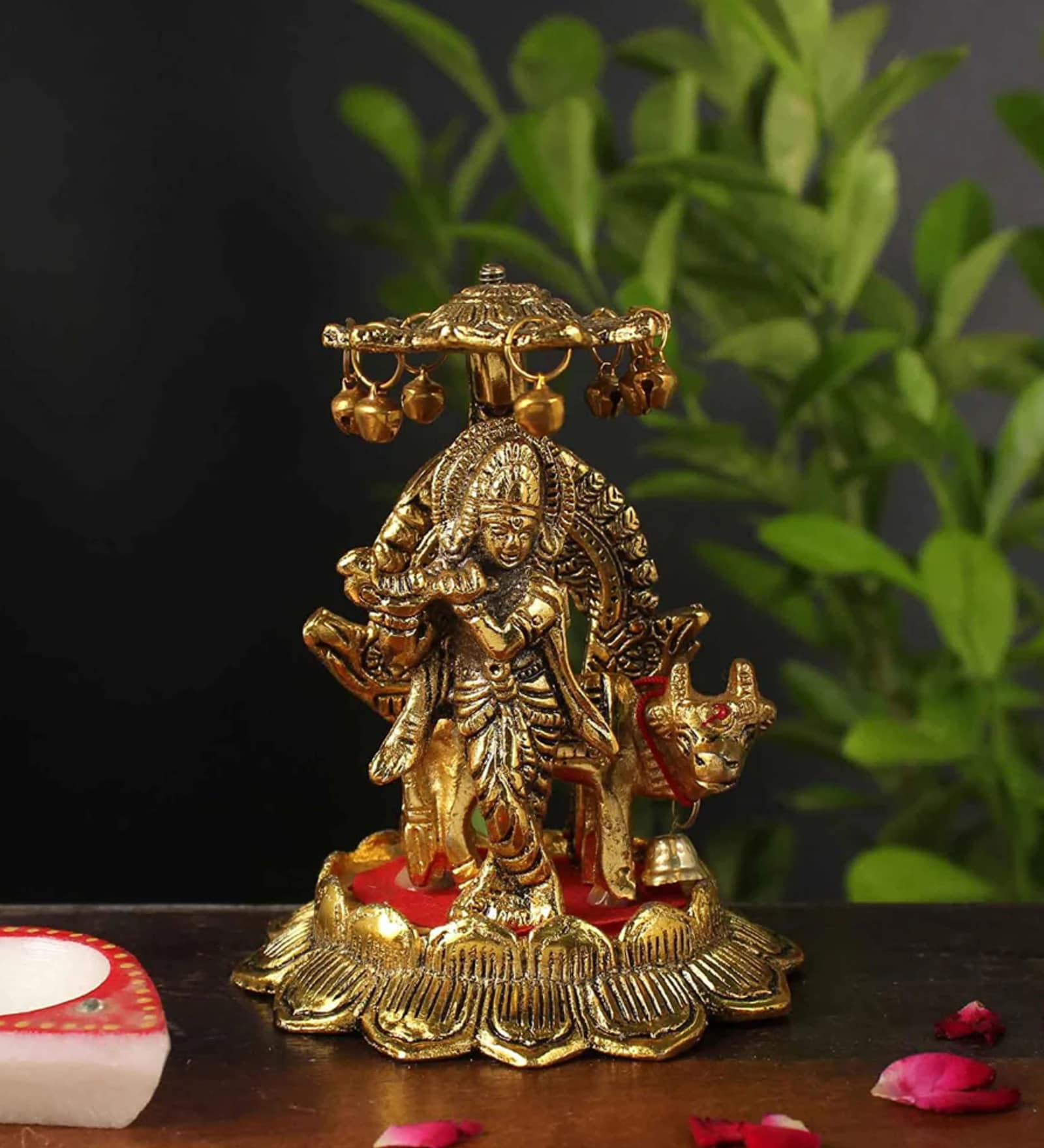 Lord Radha Krishna Metal Religious Idol (Gold)