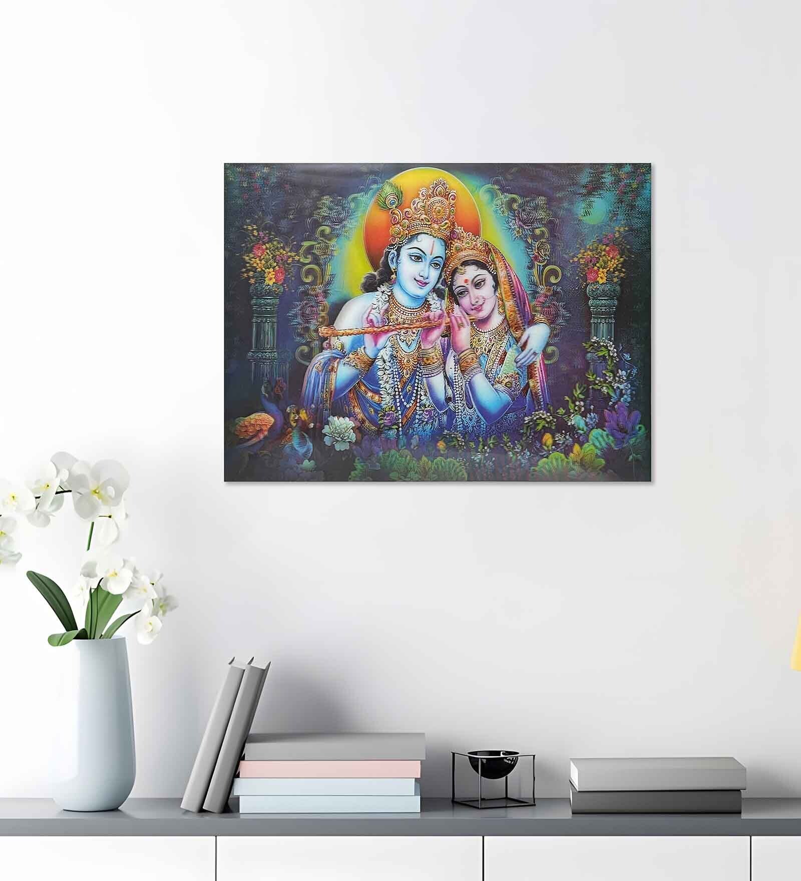 Lord Radha Krishna Painting, Religious Wall Art Print 5D/3D Poster for Home