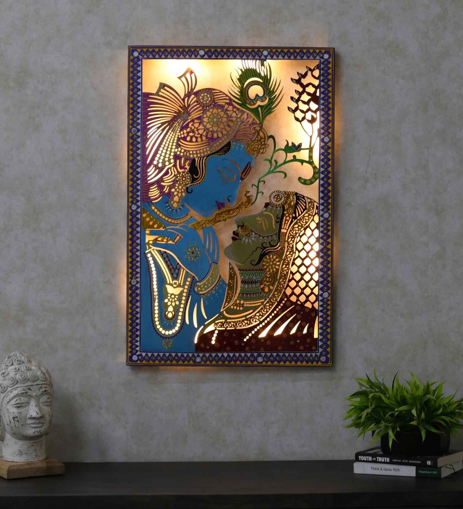 Lord Radha Krishna With Light Wall Art
