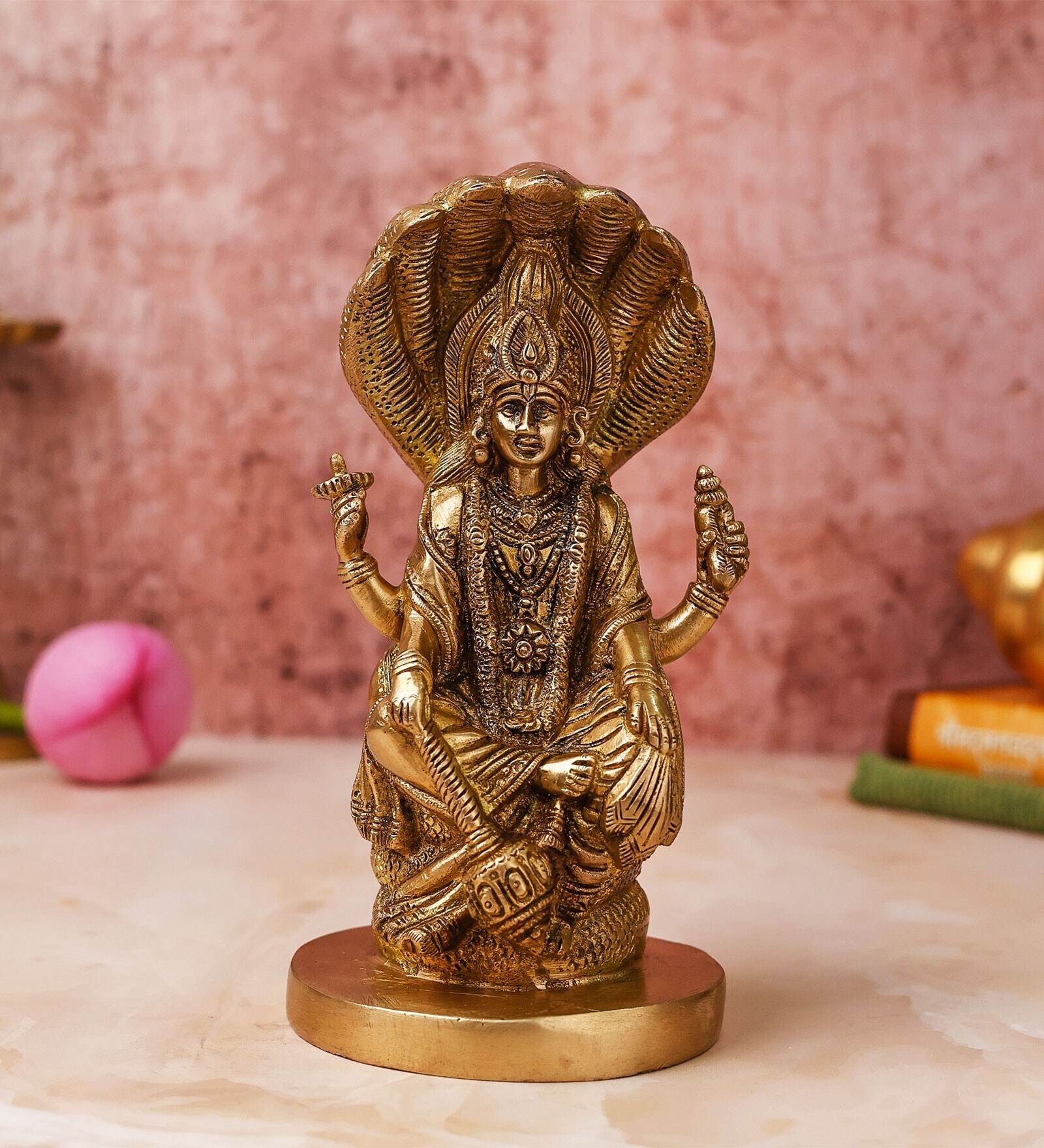 Lord Vishnu With Snake Brass Religious Idol