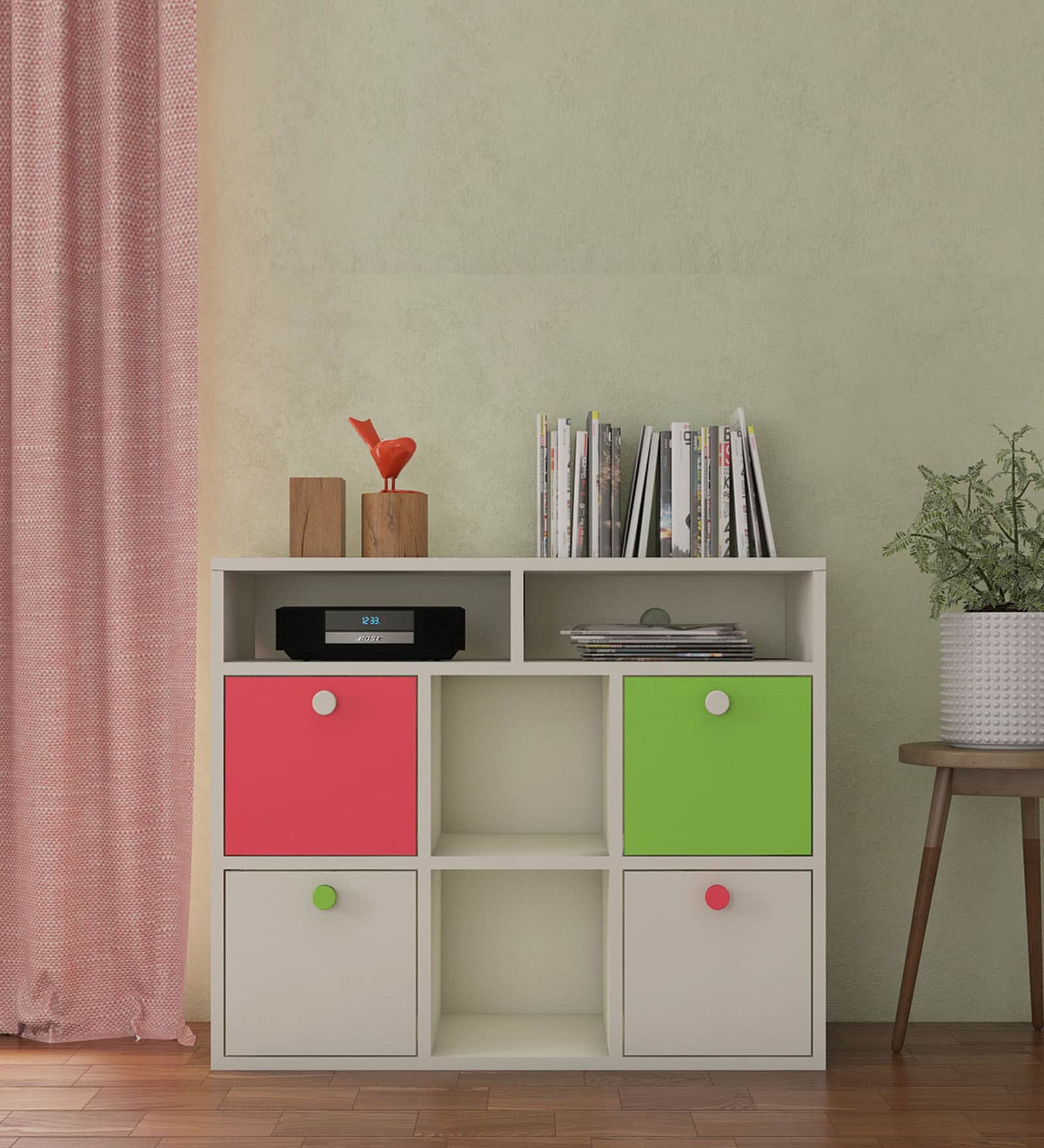 Lorena Kids Storage Cabinet in Pink & Green Colour