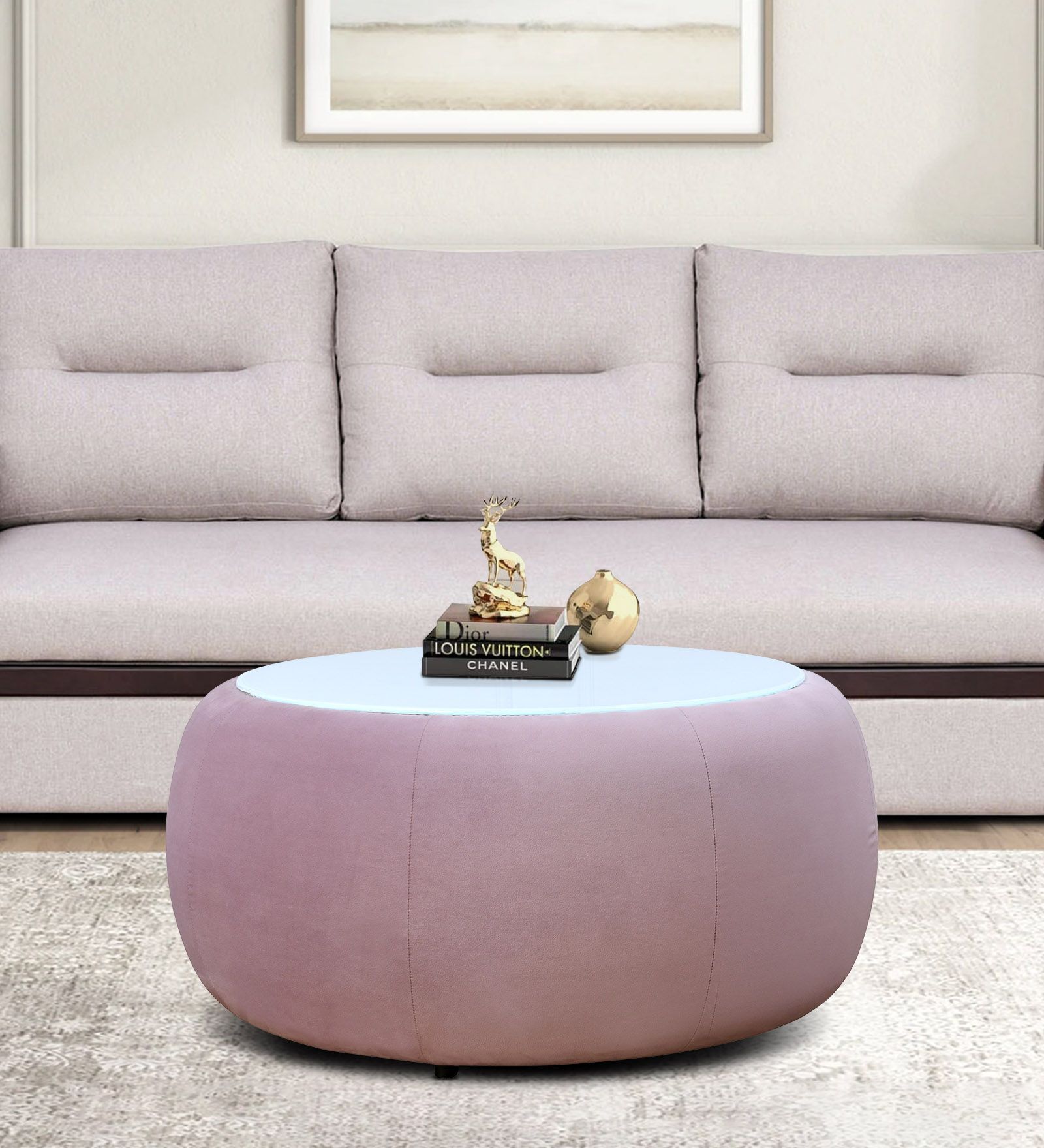 Lorenza Solid Wood & Glass Top Coffee Table in Onion Pink Colour