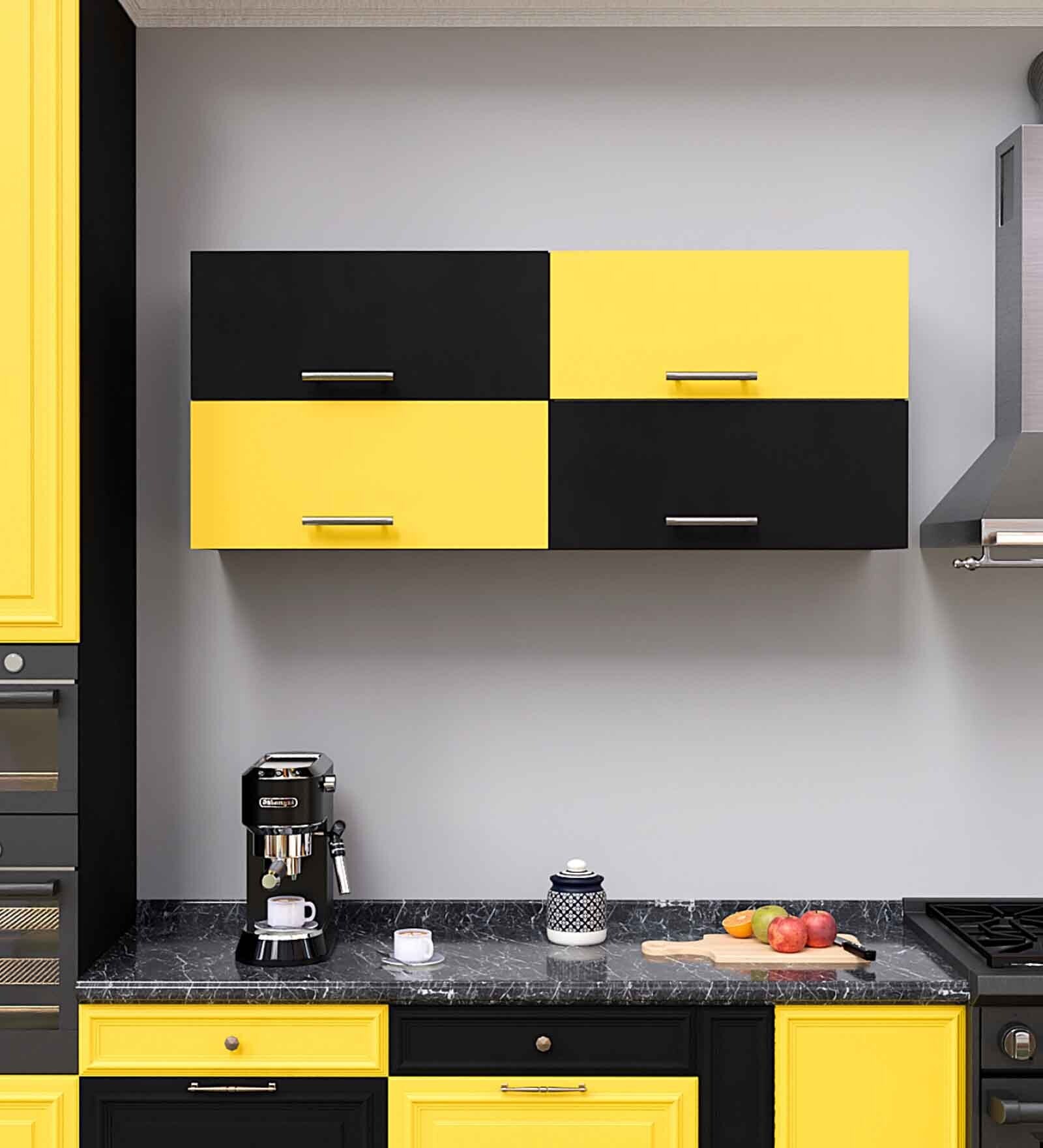 Lorenzo Engineered wood Wall Mounted Kitchen Cabinet (Black & Yellow)