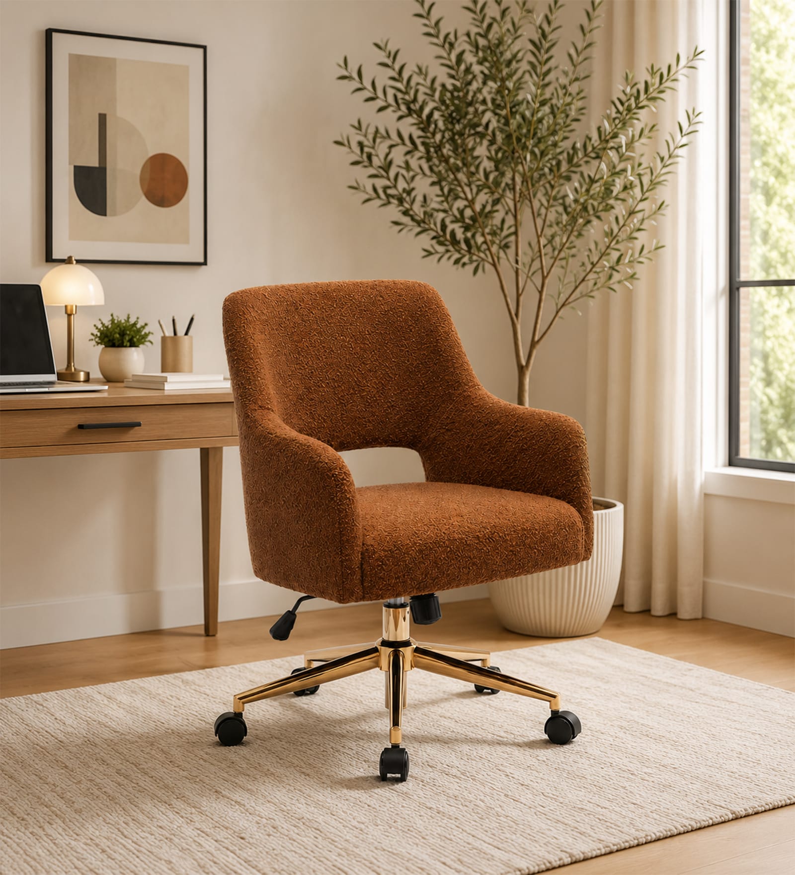 Lotsee Boucle Fabric Guest Chair In Brown Colour