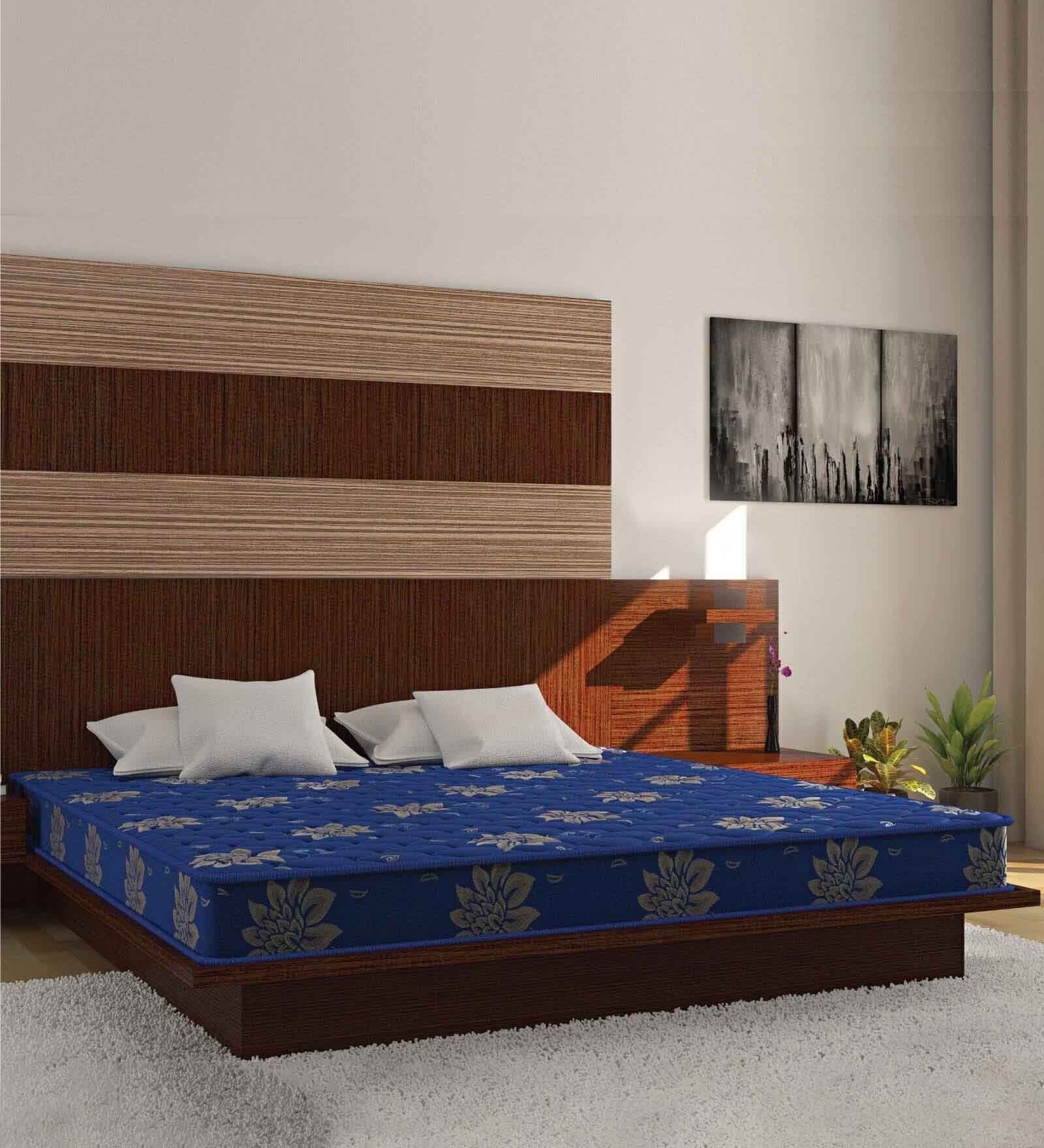 Lotus 4 Inch Natural Antimicrobial Foam Quilted Rubberised Coir King Size Mattress (With 2 Free Pillow)