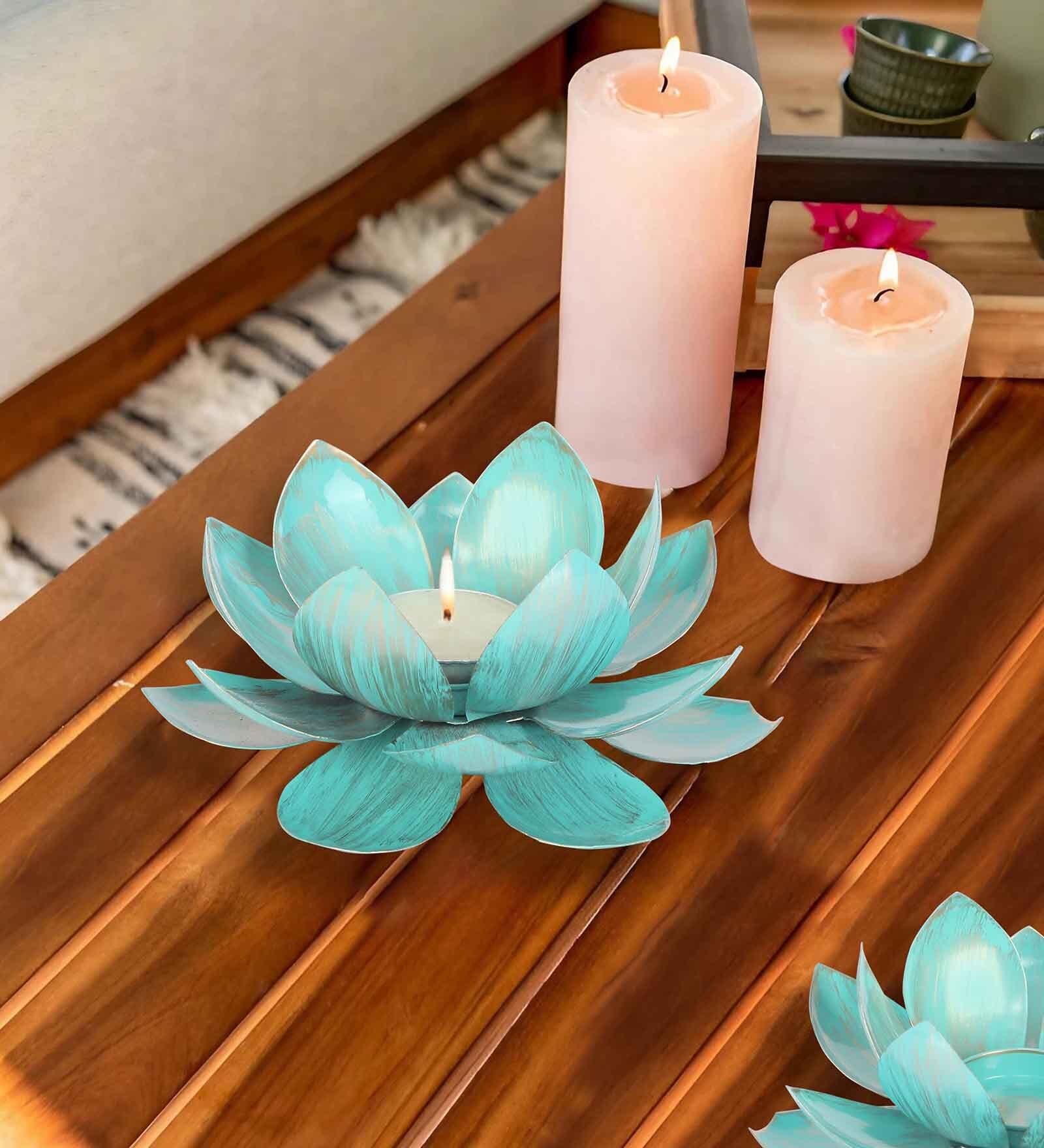 Lotus Blue & Gold Metal
Candle Stand