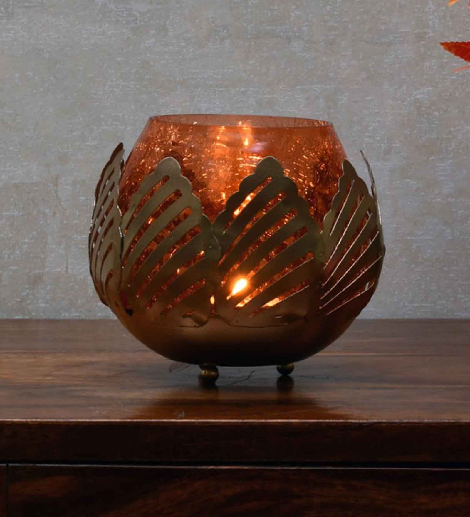 Lotus Cutwork Votive Rust & Gold