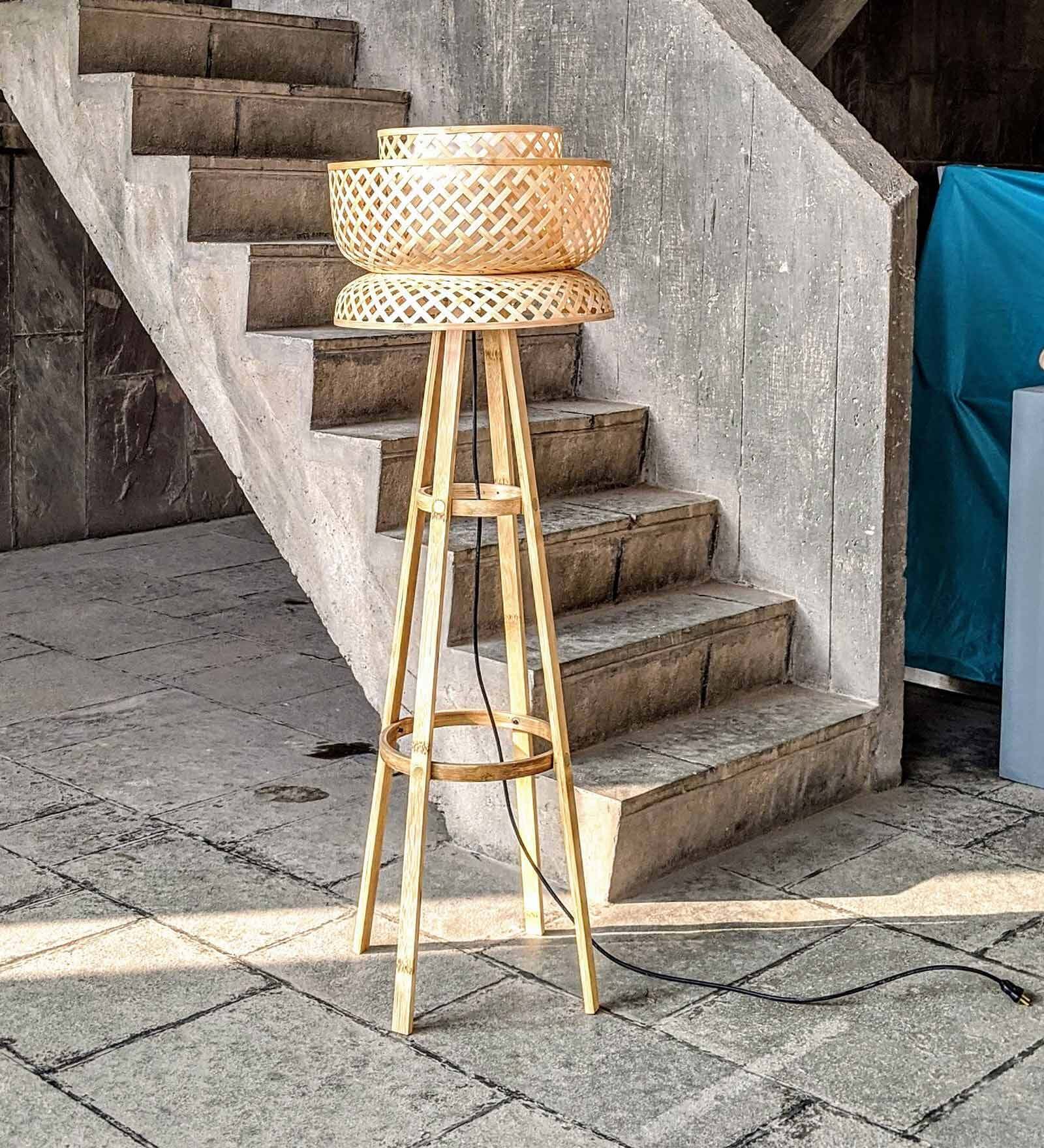Prato Yellow Bamboo Shade Tripod Floor Lamp With Bamboo Base