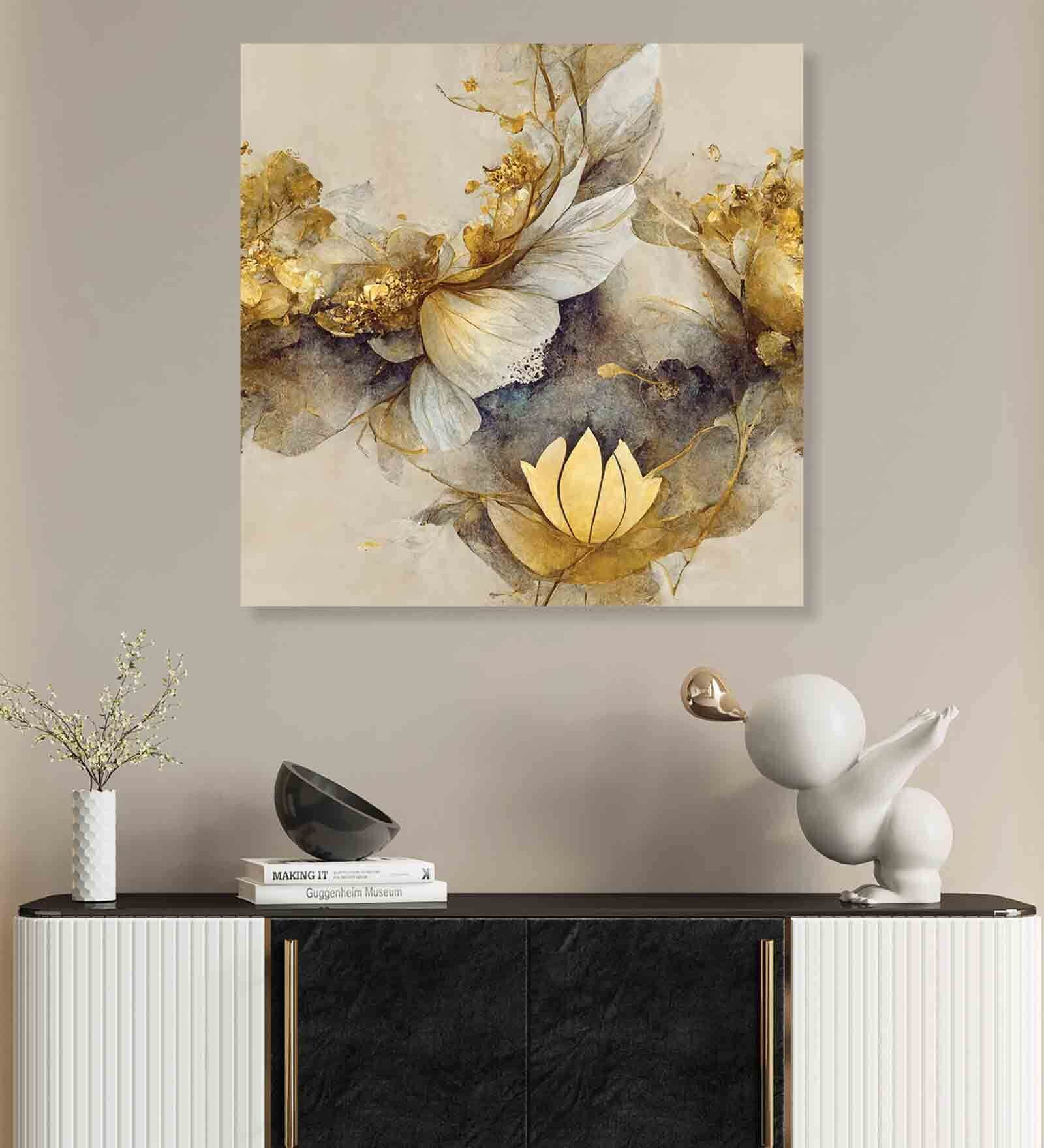 Buy Lotus Multicolour Canvas Unframed Wall Painting At 40% Off By 