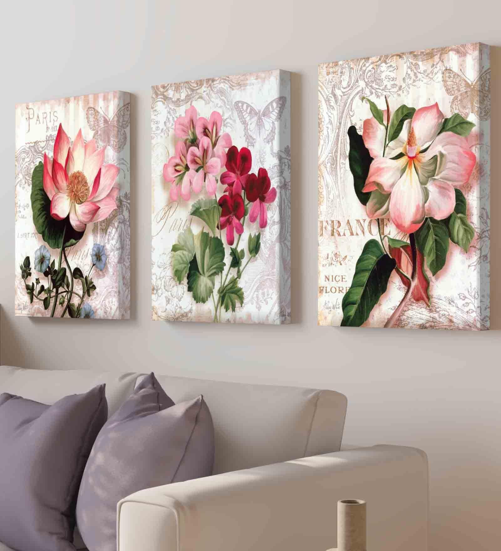 Lotus Multicolour Engineered Wood (Set of 3) Art Panels