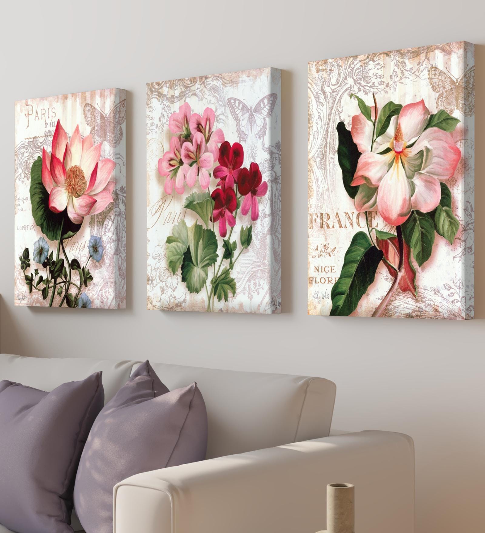 Lotus Multicolour Synthetic Wood (Set of 3) Art Panels