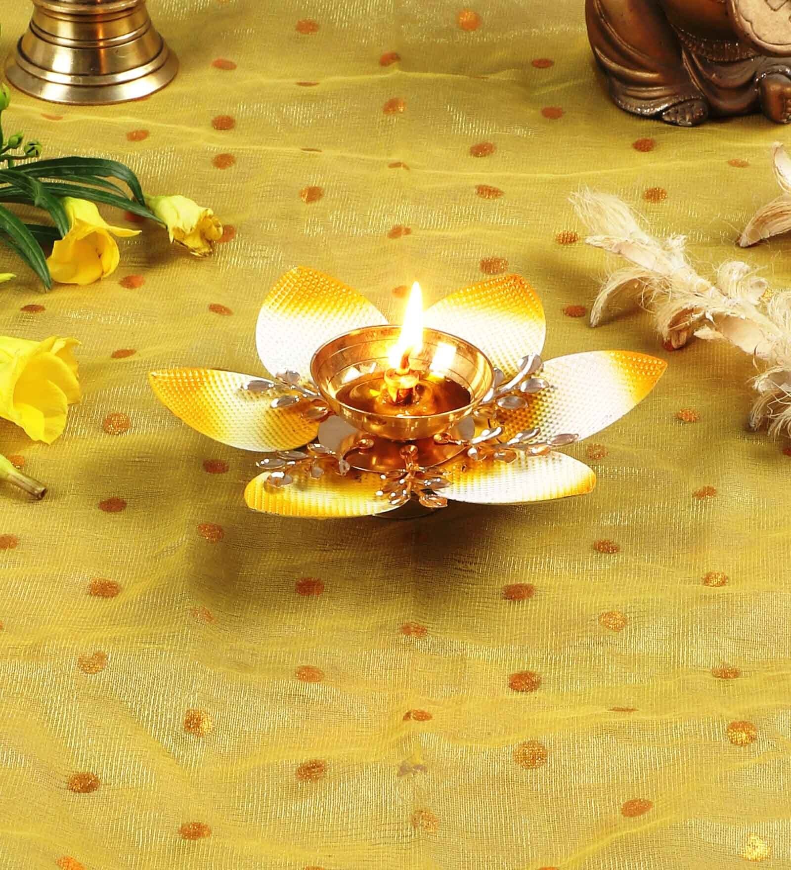 Lotus shaped Golden Brass Diya