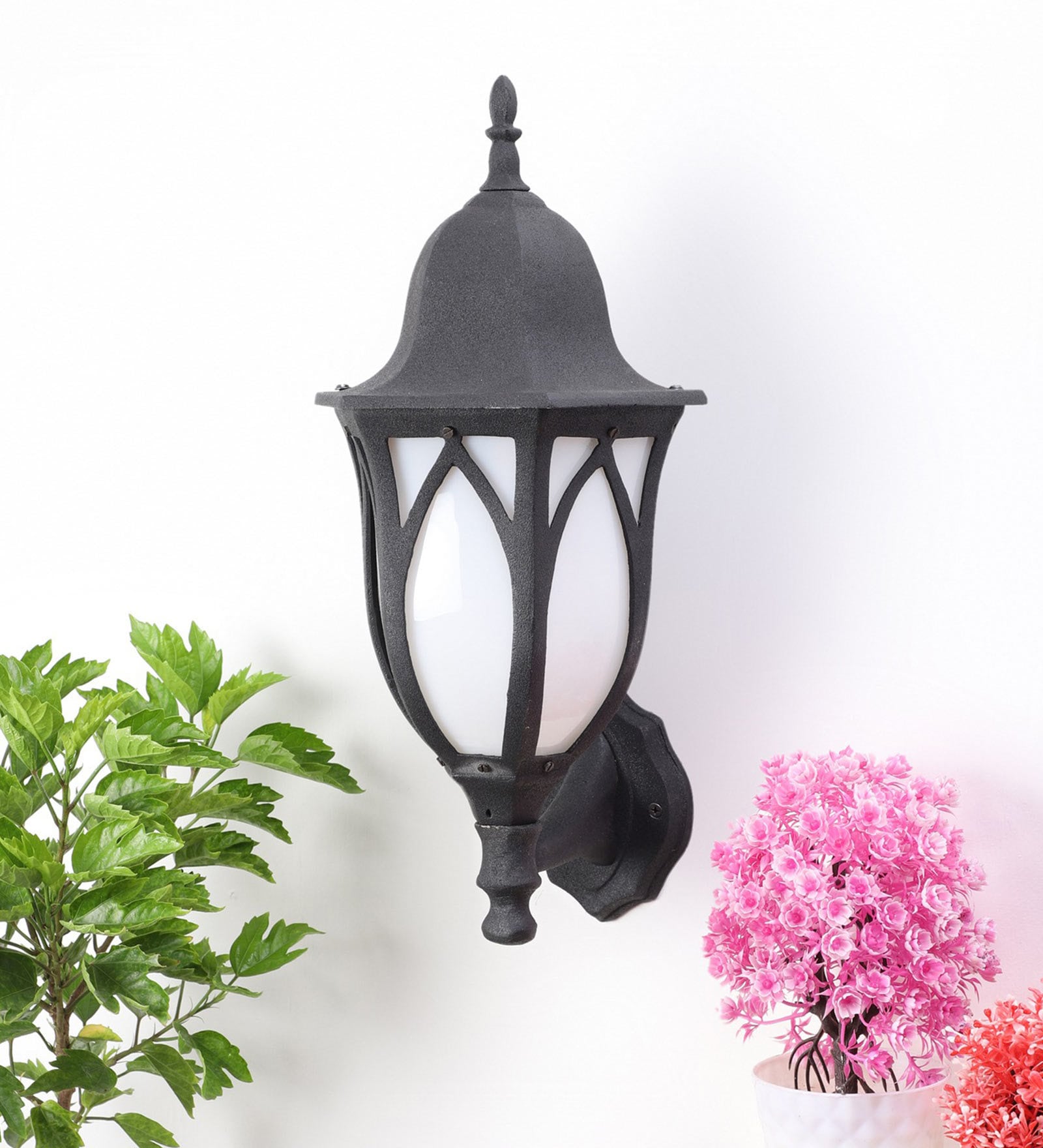 Lotus Small Black Metal Outdoor Wall Light