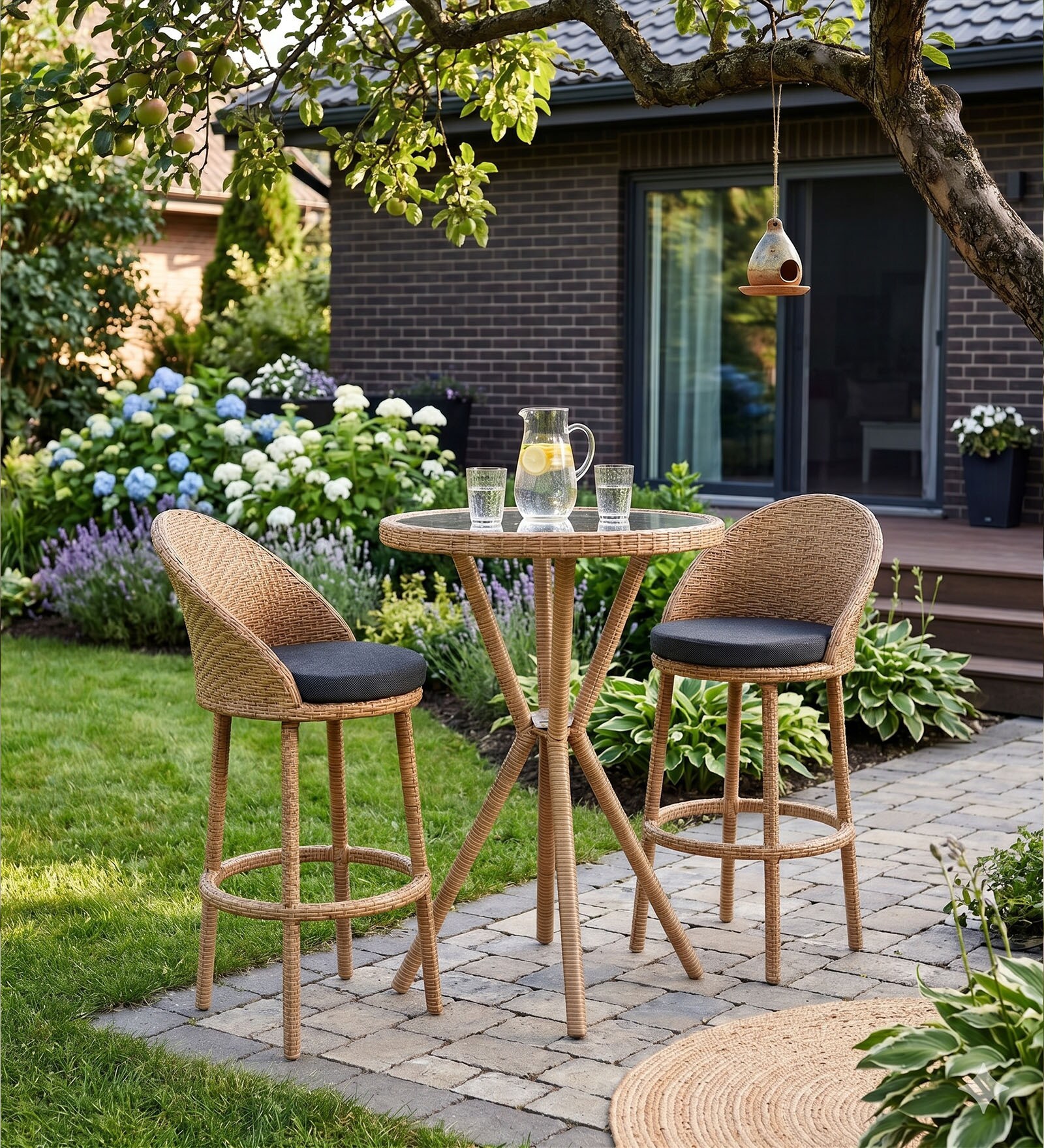 Lotus Wicker 2 Seater Bar set In Dull Birch Finish