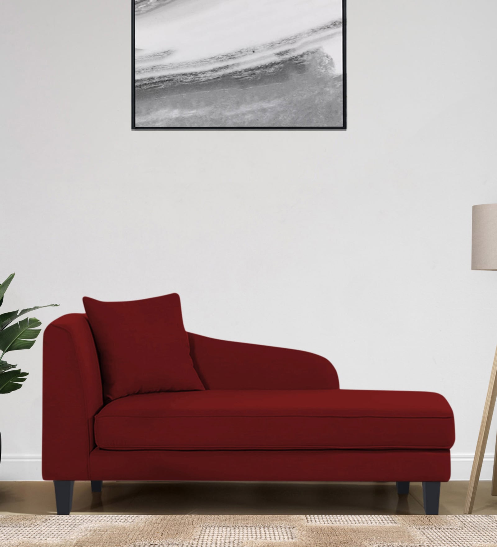 Louis Fabric RHS Chaise Lounger in Blood Maroon Colour