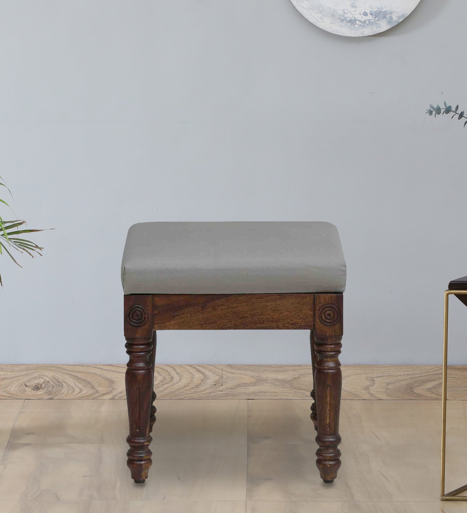 Louis Upholstered Seating Stool In Grey Colour