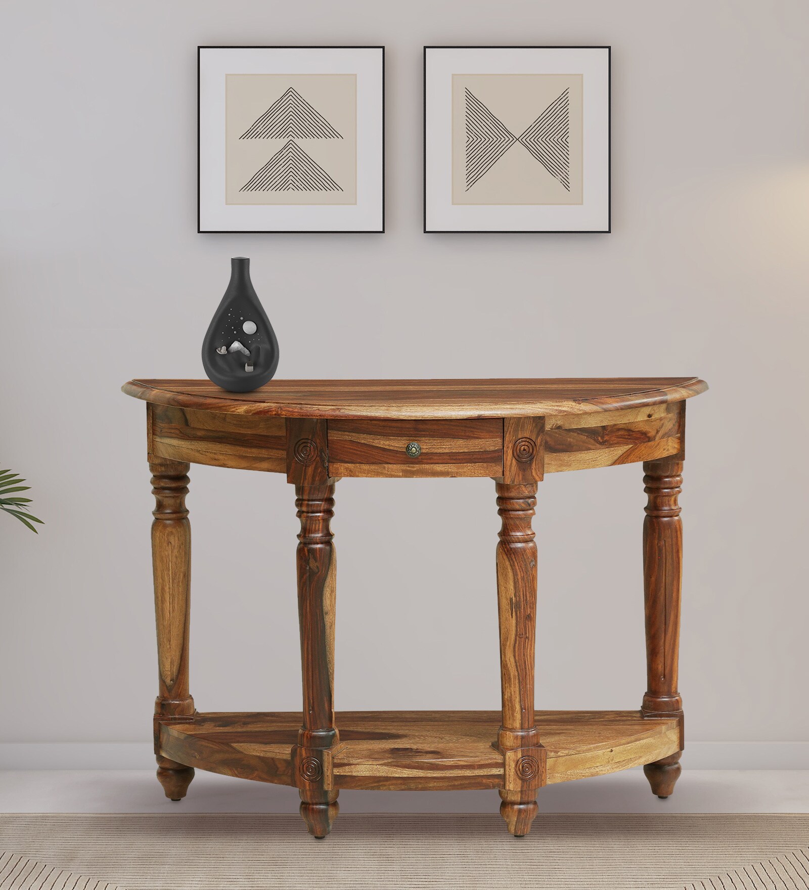 Louis Sheesham Wood Console Table In Rustic Teak Finish