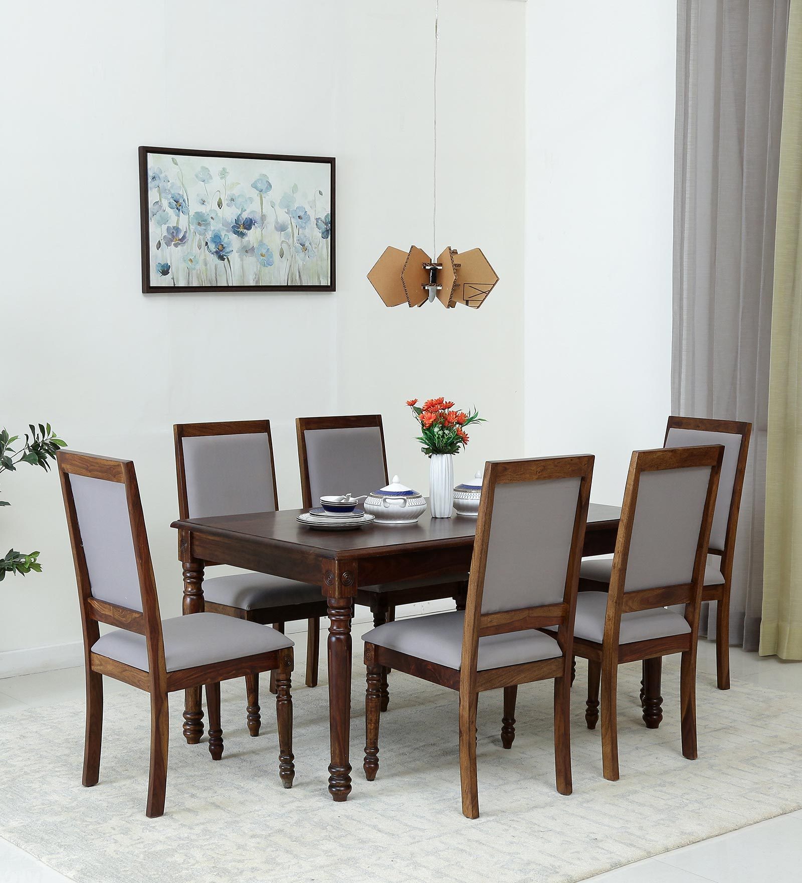 Buy Louis Solid Wood 6 Seater Dining Set In Provincial Teak Finish By ...