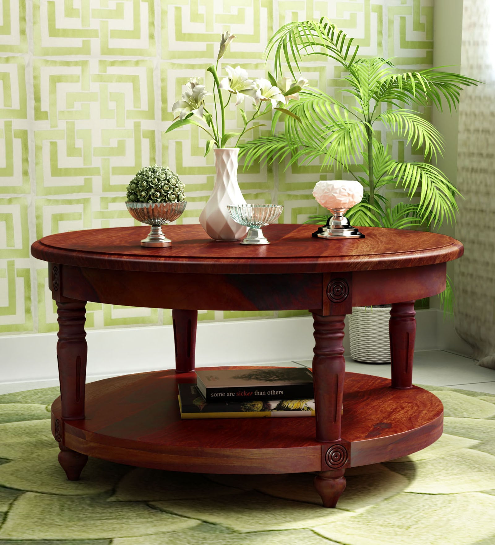 Louis Sheesham Wood Coffee Table in Honey Oak Finish