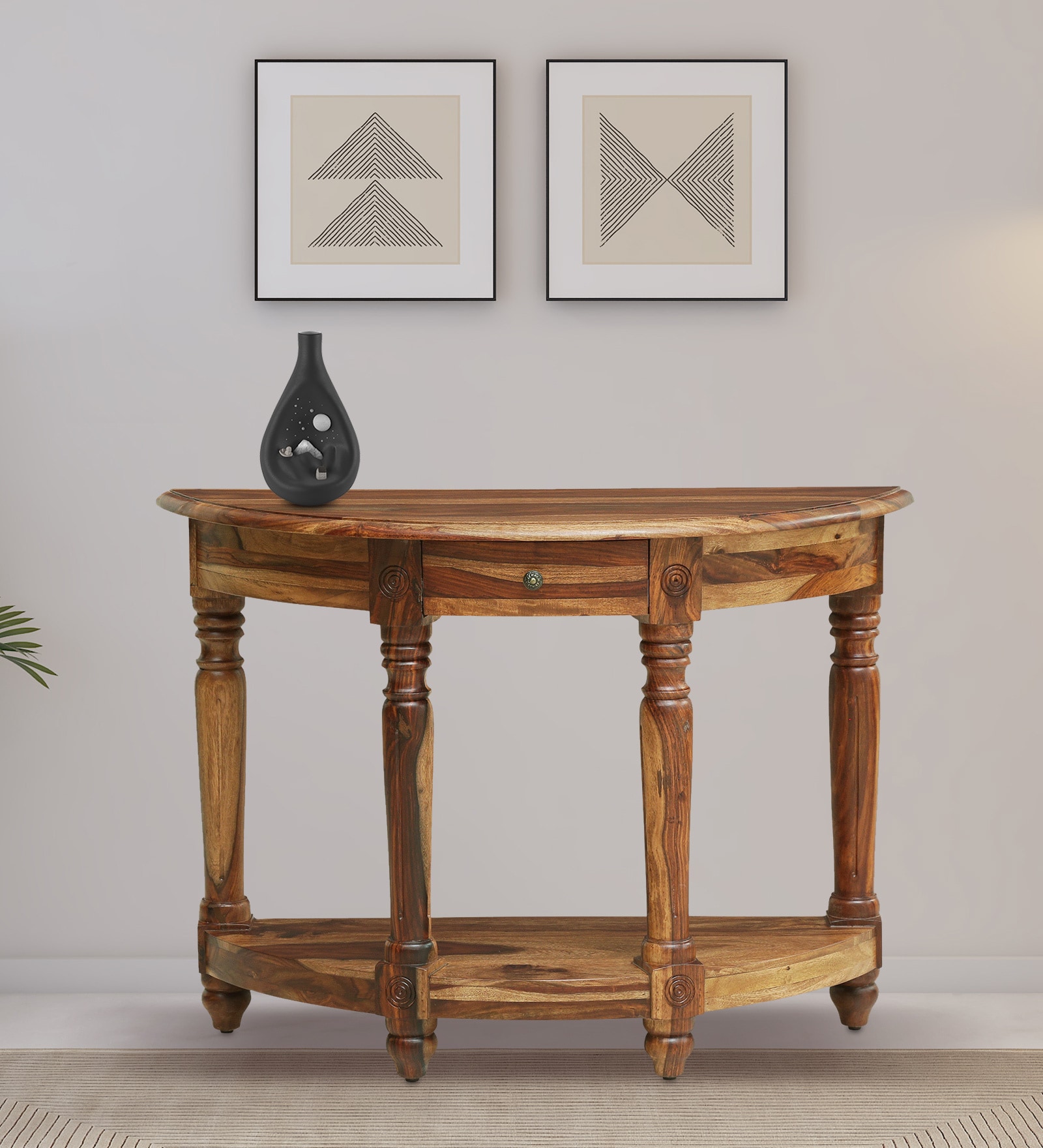 Louis Sheesham Wood Console Table In Rustic Teak Finish