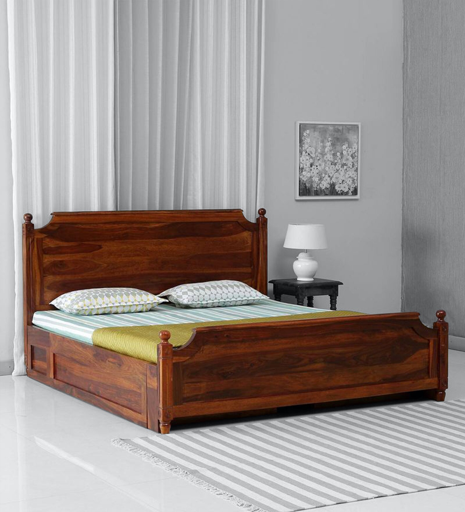 Buy Louis Sheesham Wood King Size Bed With Drawer Storage In Honey Oak ...