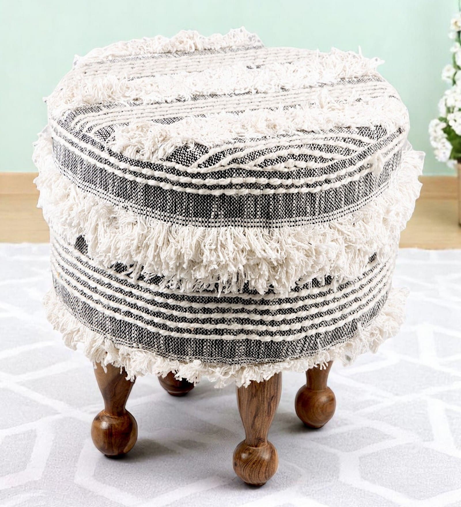 Louisville Round Seating Stool With Frges Upholstery In Grey Color
