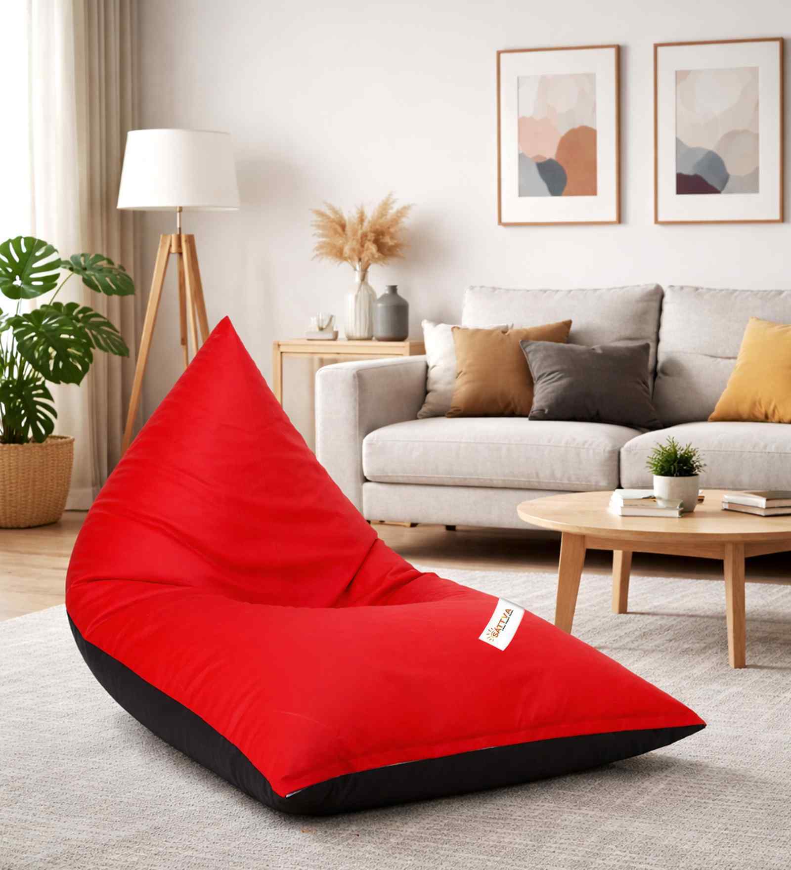 Lounge Jumbo Leatherette Bean Bag with Beans in Black & Red Colour