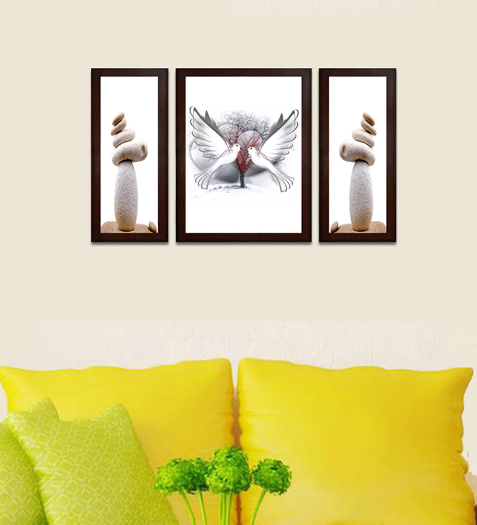 Buy Love Birds Vastu MDF Set of 3 Wall Art Print by Wens Online
