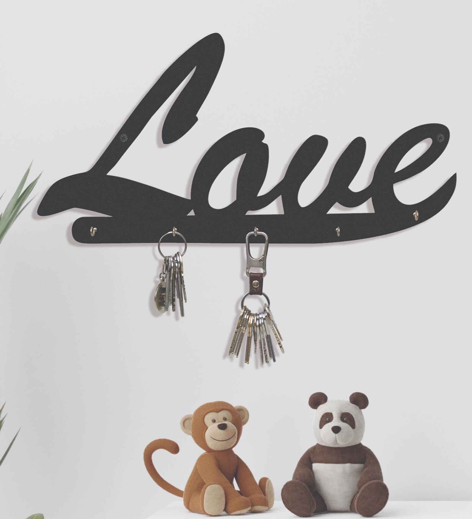 Buy Love Black Asmund Finish Mdf Wall Hanging With 5 Hooks Key Holder