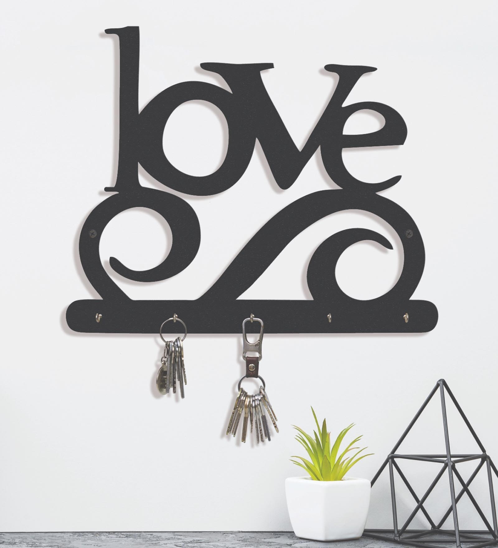 Buy Love Black Bartlow Finish Mdf Wall Hanging With 5 Hooks Key Holder
