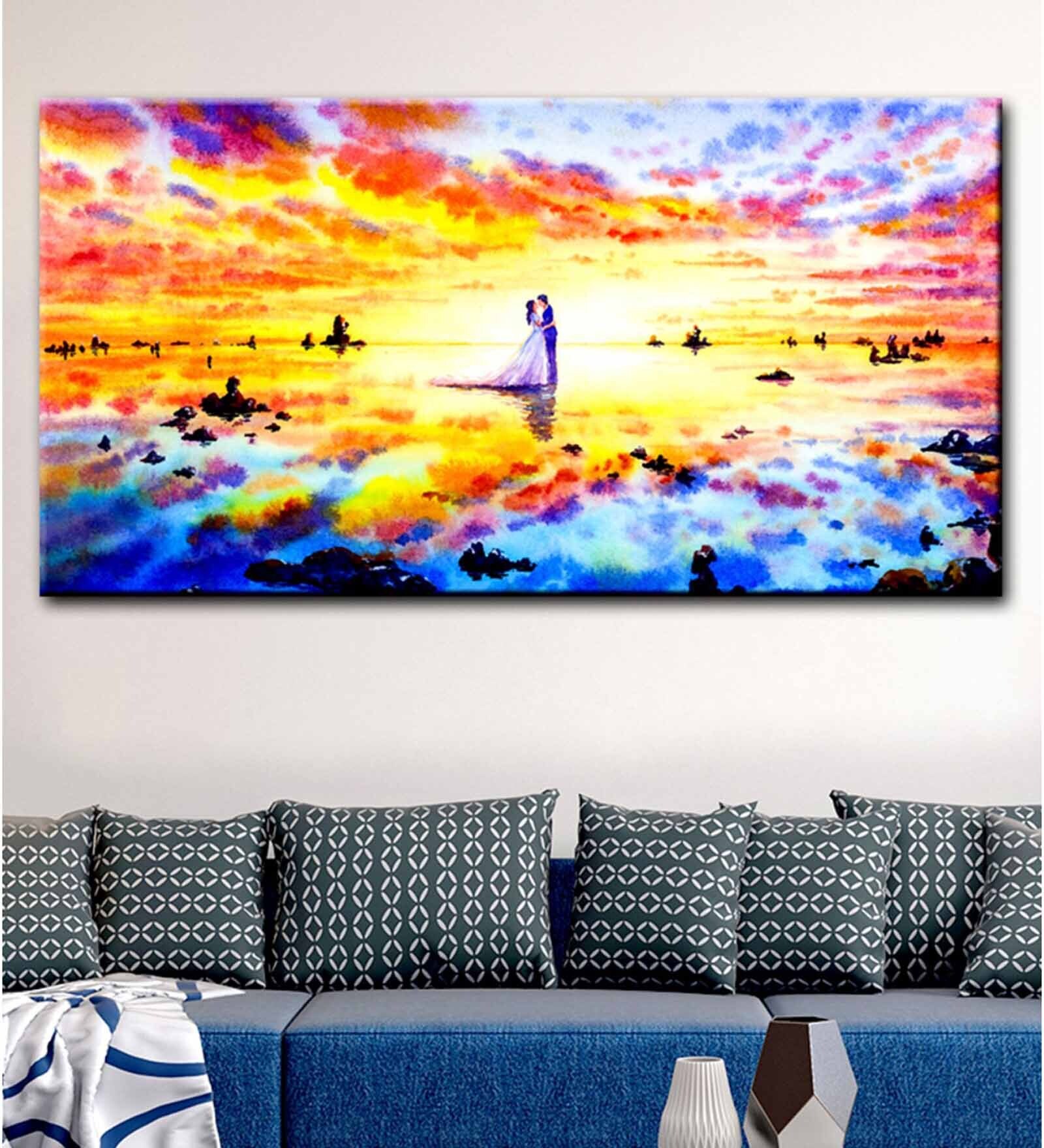 Love Couple Abstract Beautiful Scenery Canvas Printed Painting with Wood Frame