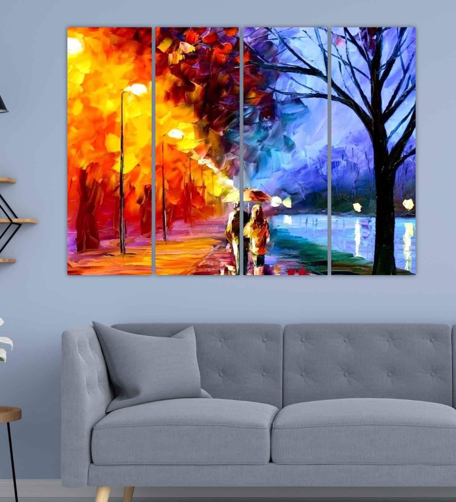 Love Couple Red Wood Framed Art Panels Set of 4