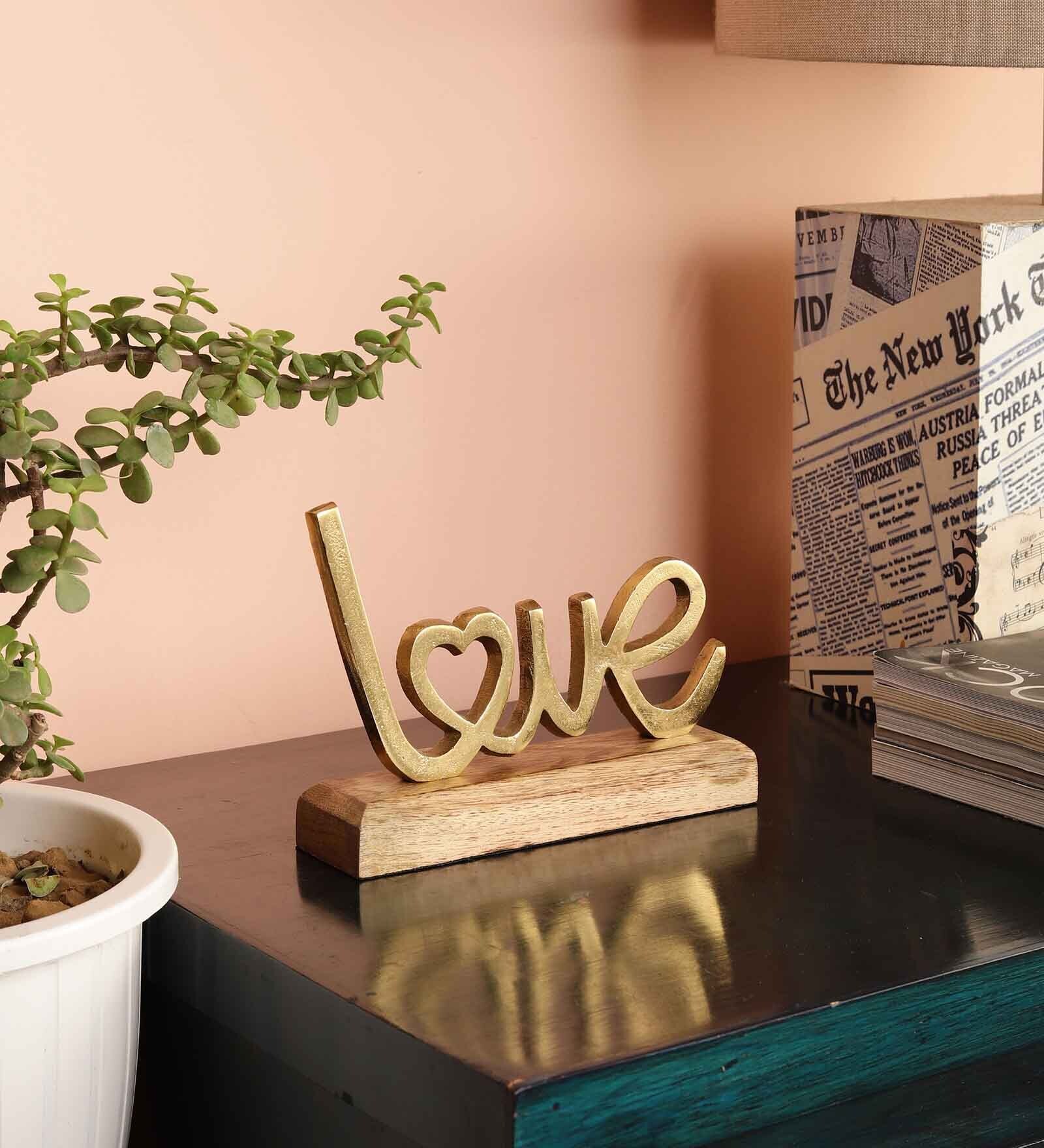 Love Gold Wood & Aluminium Showpiece