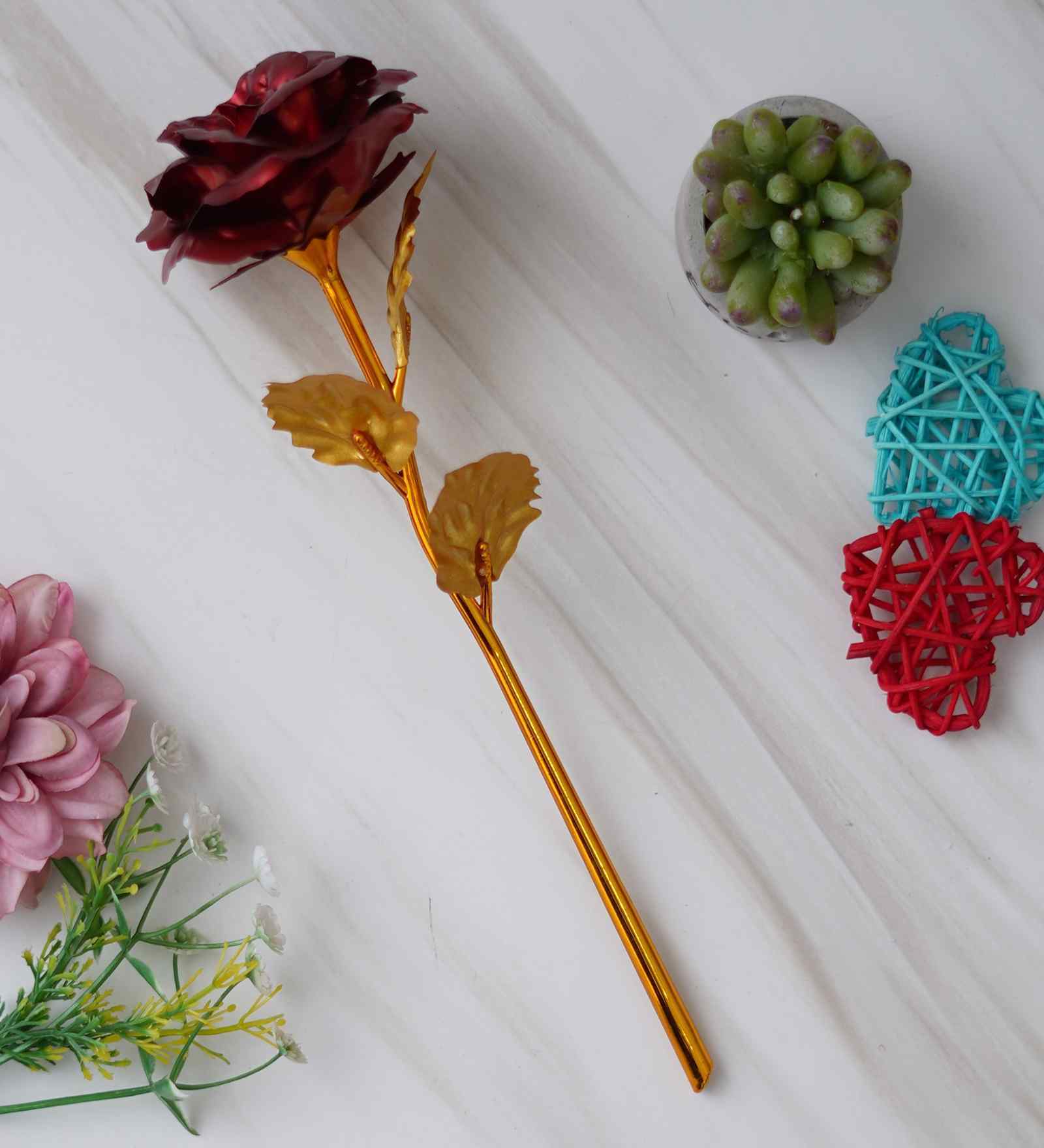 Love Golden Red Rose Showpiece